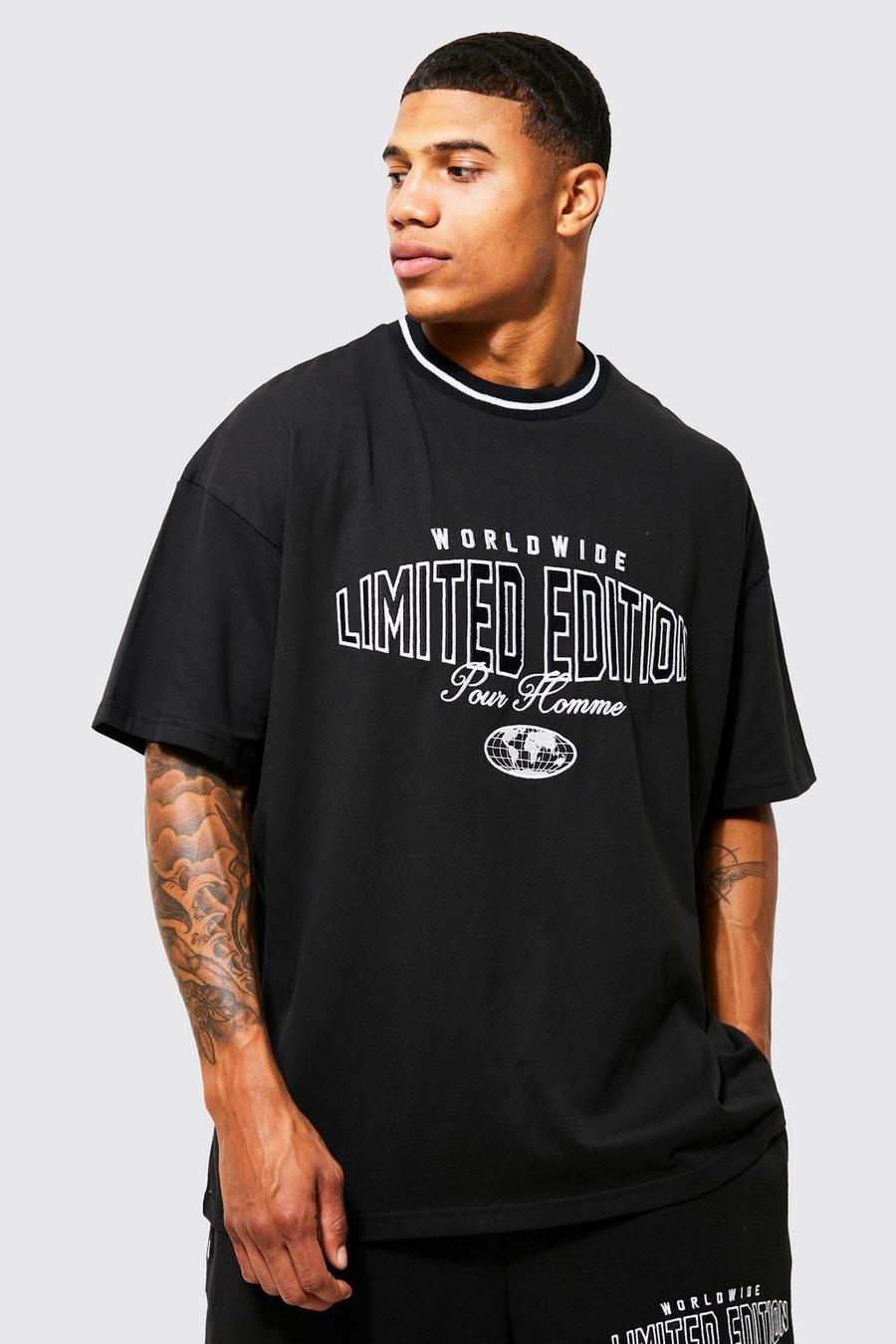Black Oversized Extended Neck Ltd Edition T-shirt image number 1