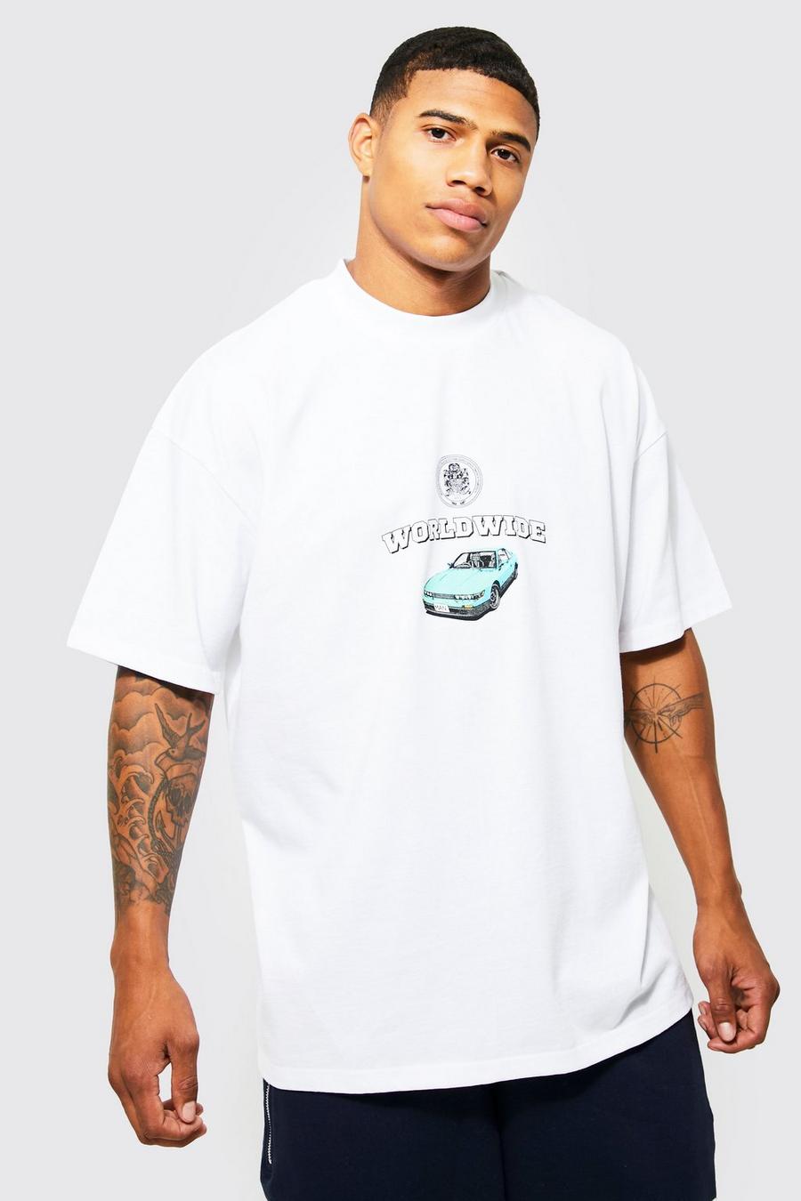 White Oversized Worldwide Split Hem T-shirt image number 1