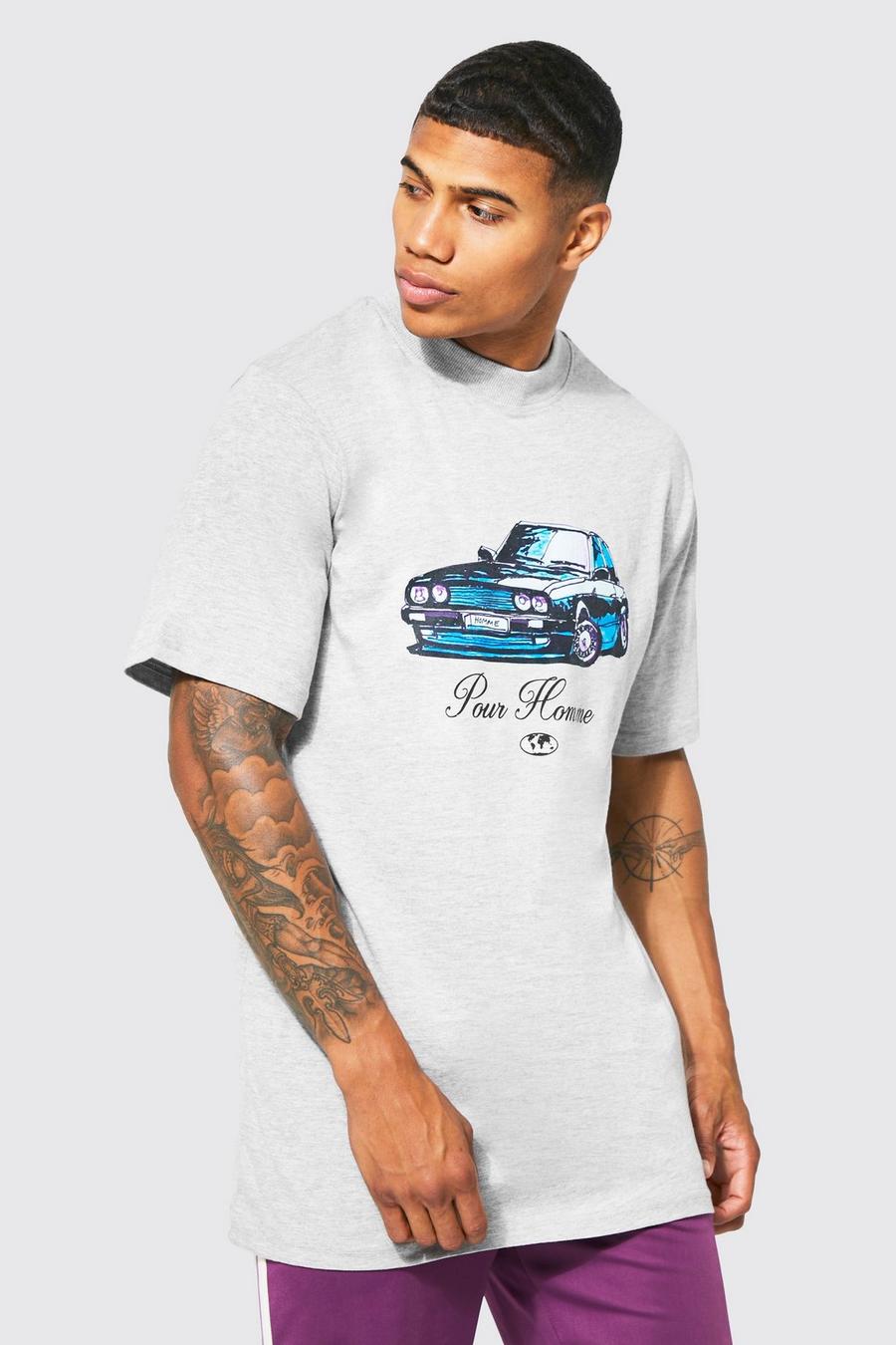 Ash grey Longline Car Graphic  T-shirt image number 1