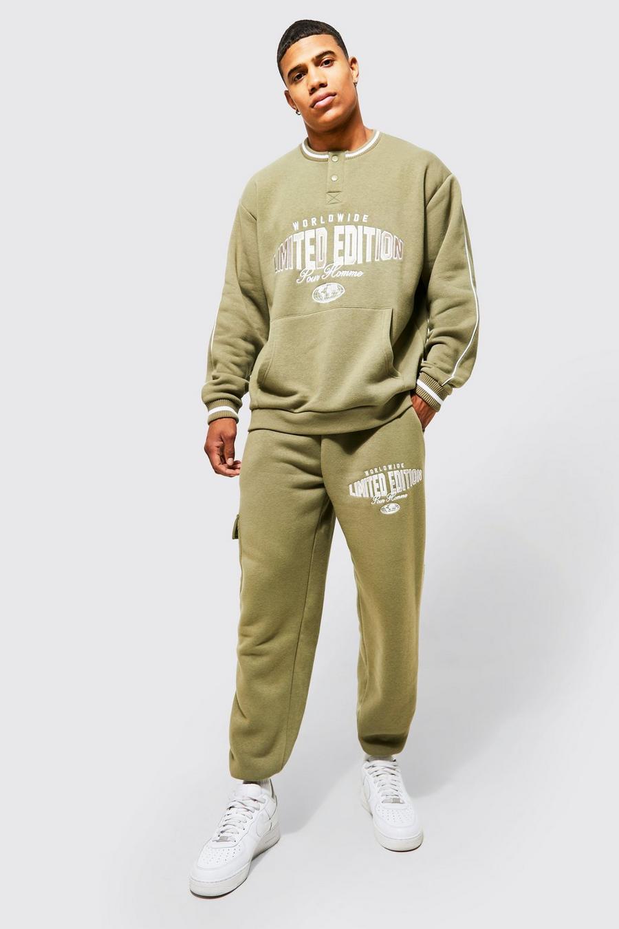 Olive vert Oversized Button Detail Cargo Tracksuit