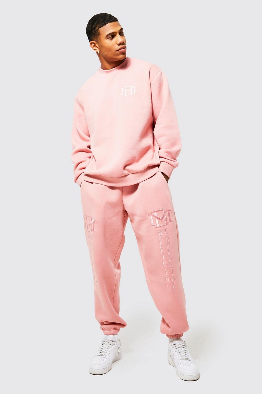 Pink Baggy Bm Embroidered Sweater Tracksuit