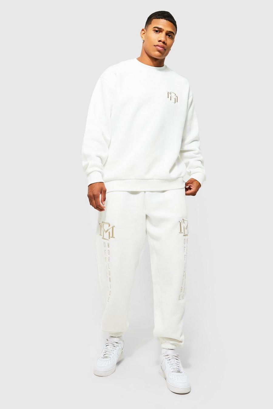 Lockerer Sweatshirt-Trainingsanzug mit Bm-Stickerei, Ecru white
