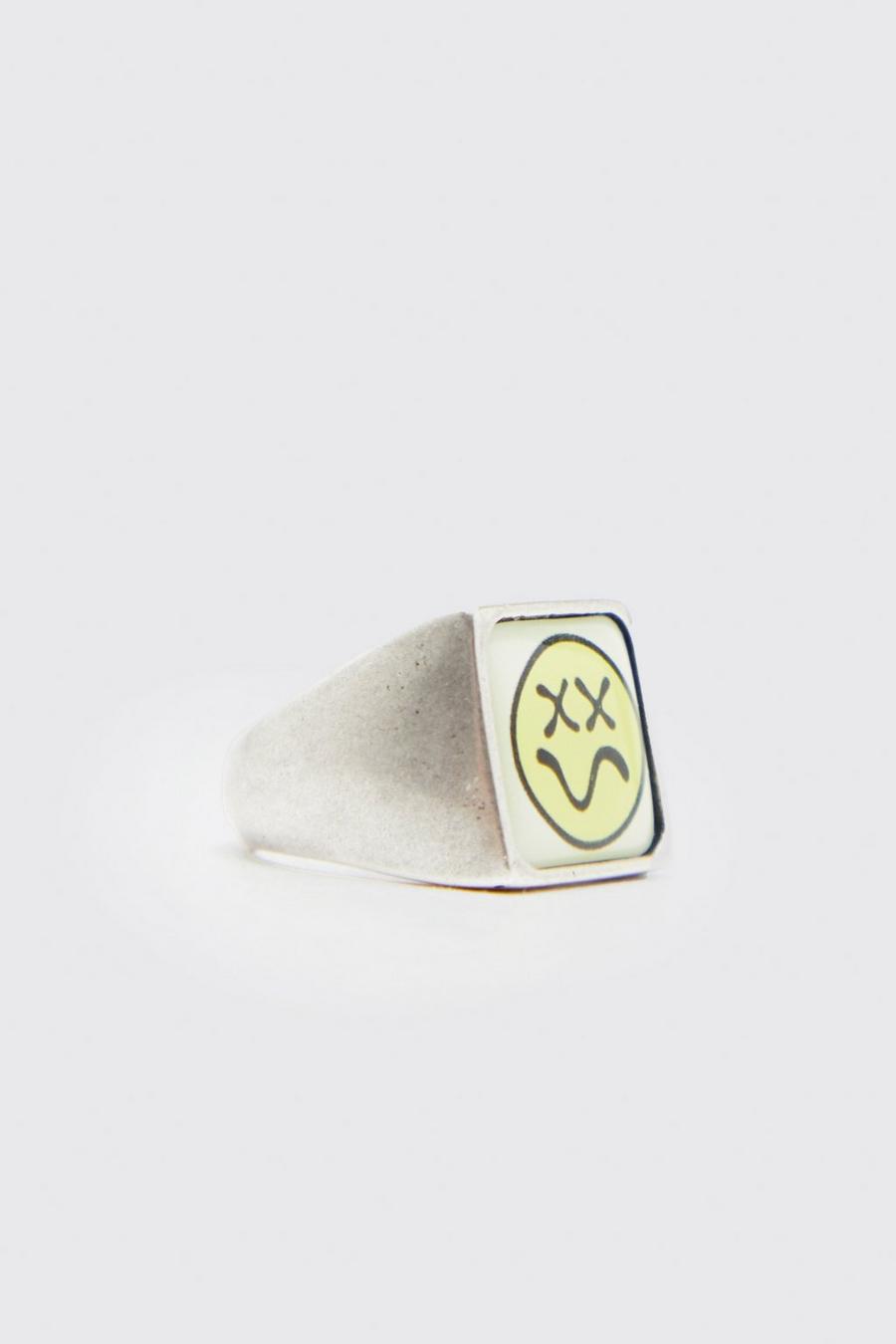 Silver Trippy Face Signet Ring image number 1