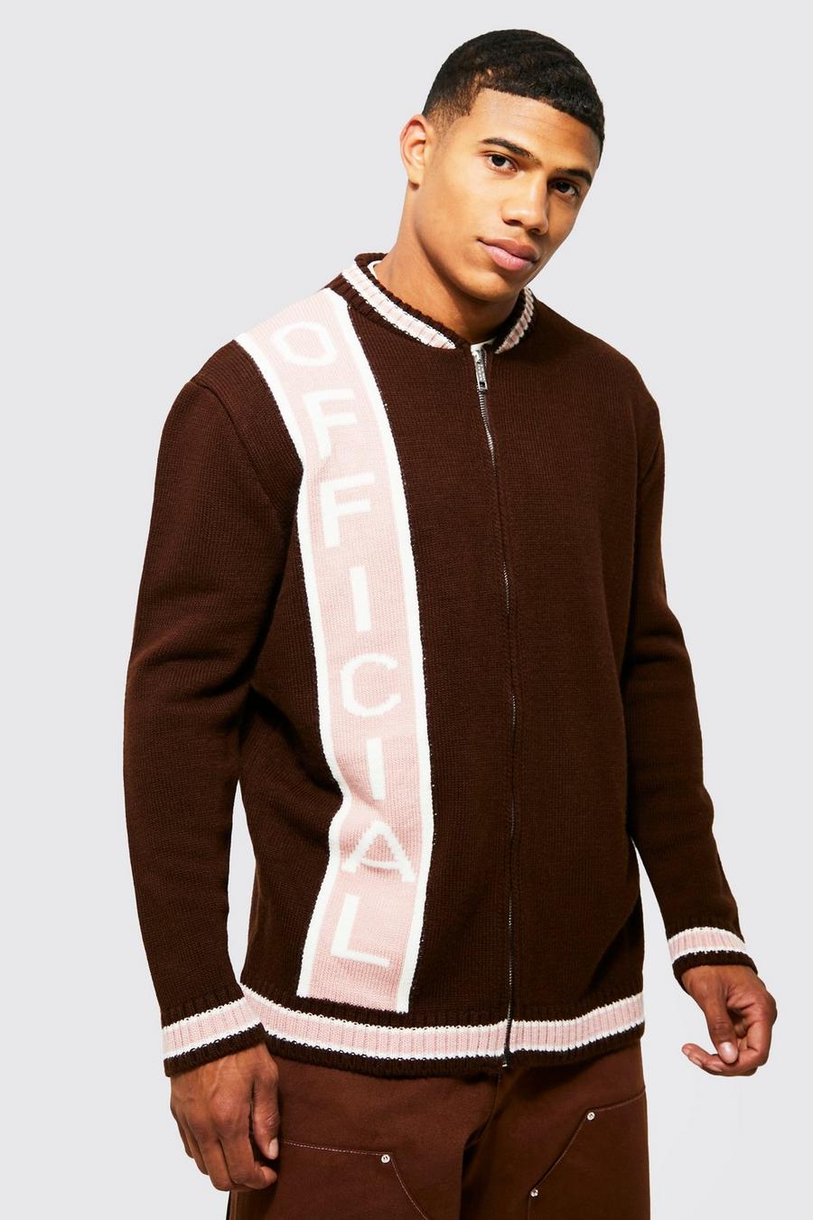Brown Official Oversized Knitted Varsity Harrington image number 1