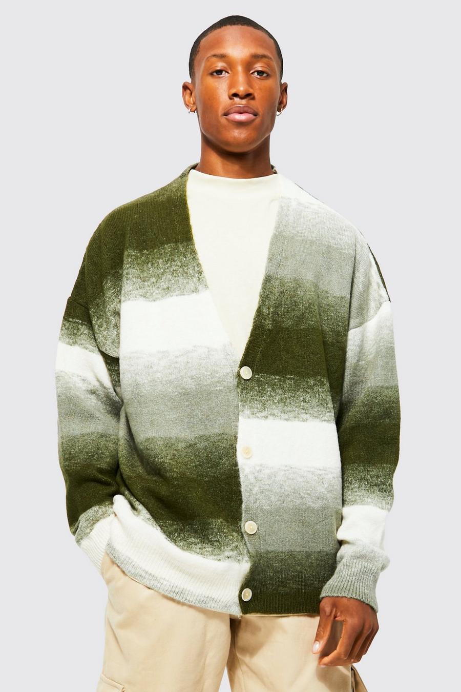 Sage grön Oversized Brushed Ombre Knitted Cardigan 