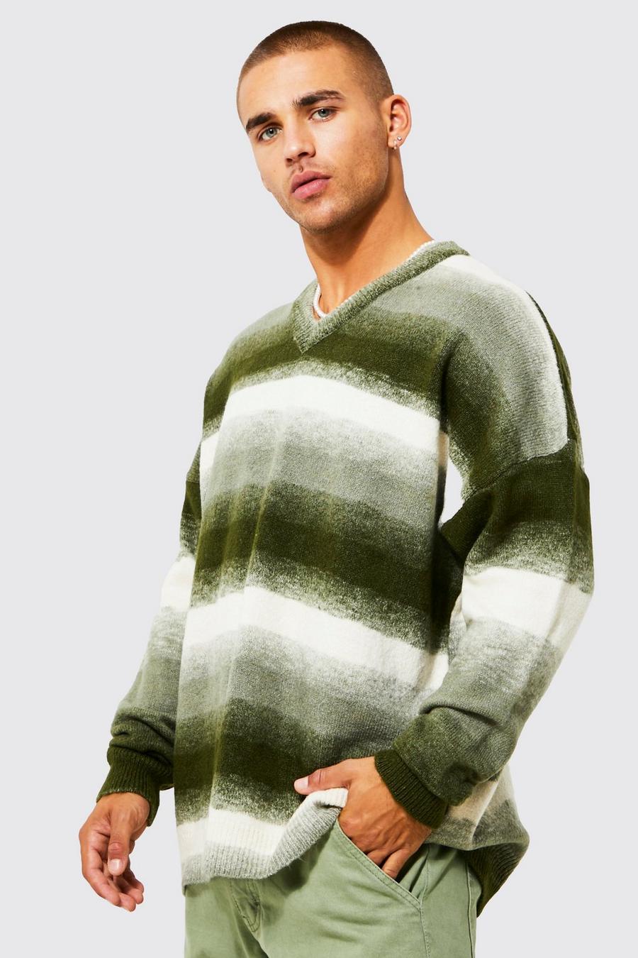 Sage grön Oversized stickad tröja med ombréeffekt image number 1