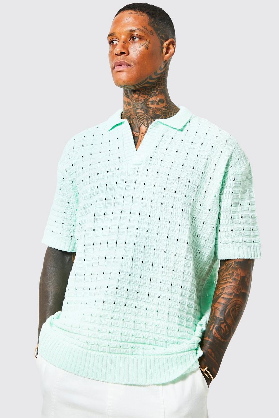 Mint green Chunky Knitted Open Stitch Polo