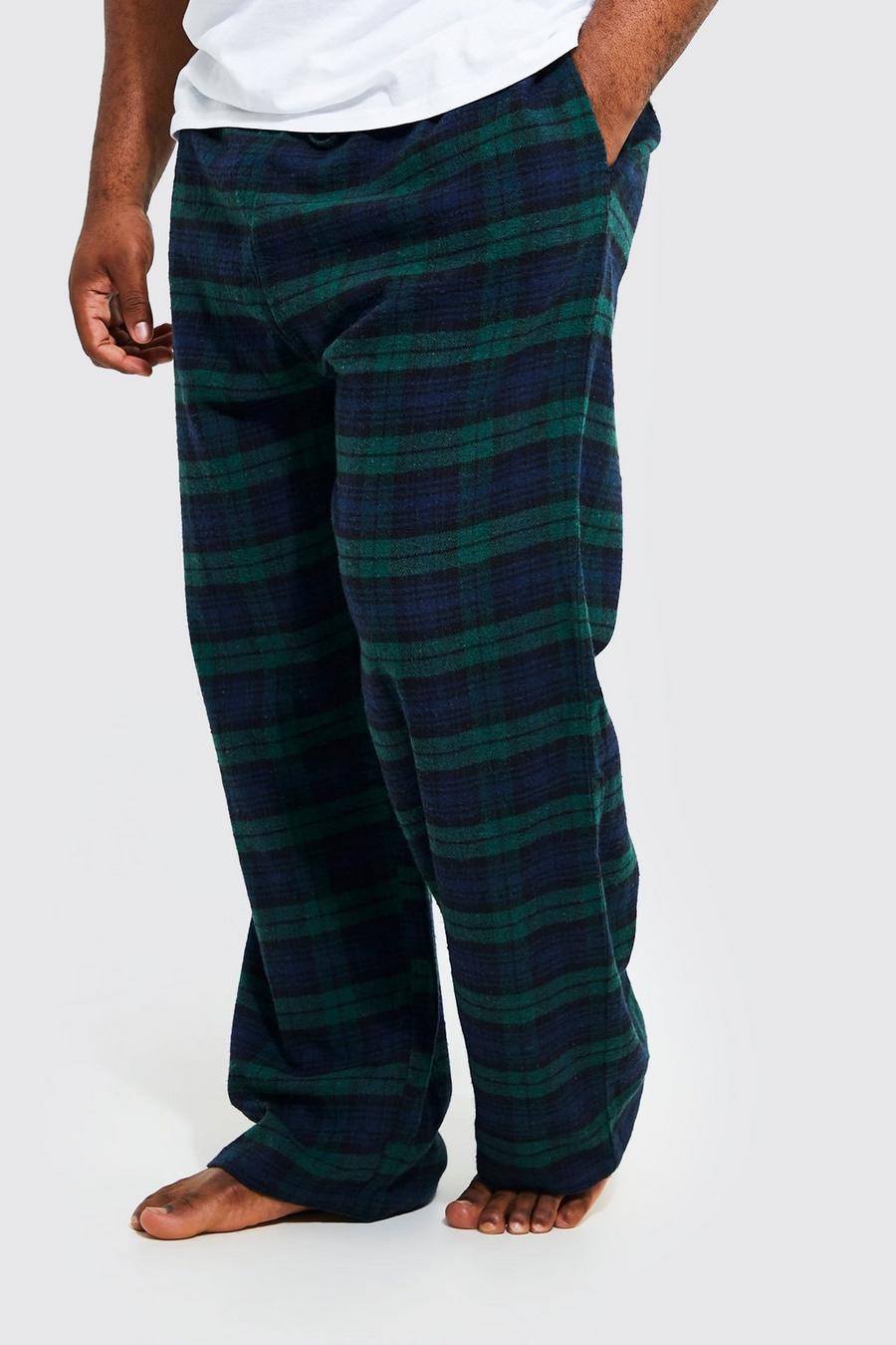 Pantalones Plus para estar en casa de tela con estampado de cuadros, Green gerde image number 1