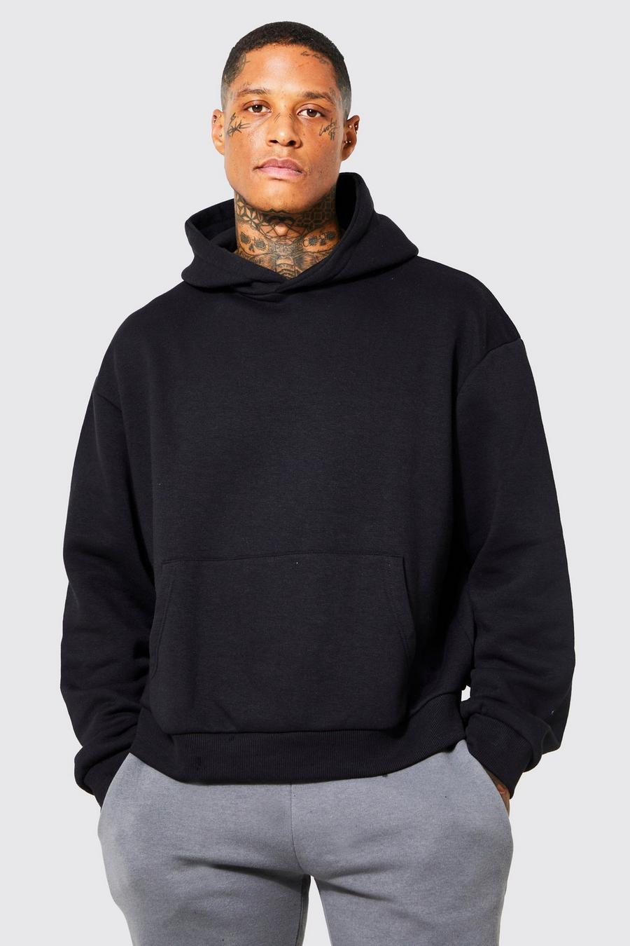 Black Boxy Fit Over The Head Hoodie image number 1