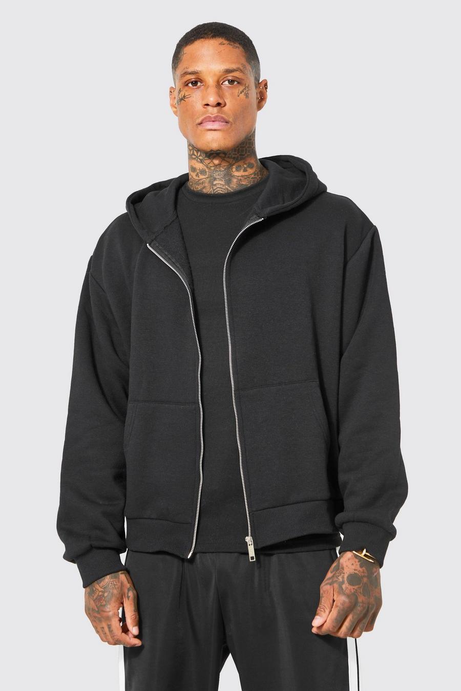Black Boxig hoodie med dragkedja image number 1
