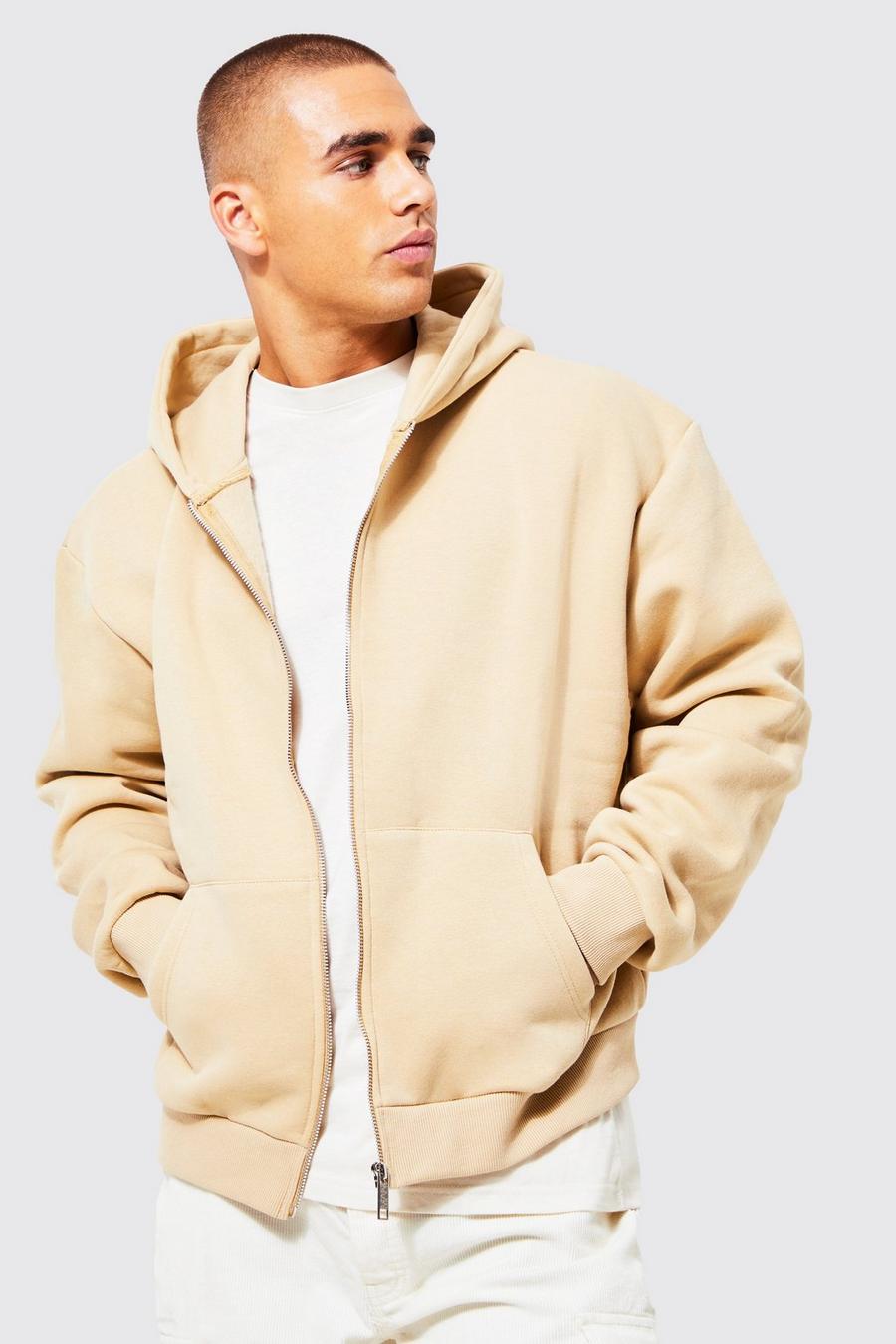 Sand Boxy Fit Zip Through Hoodie image number 1