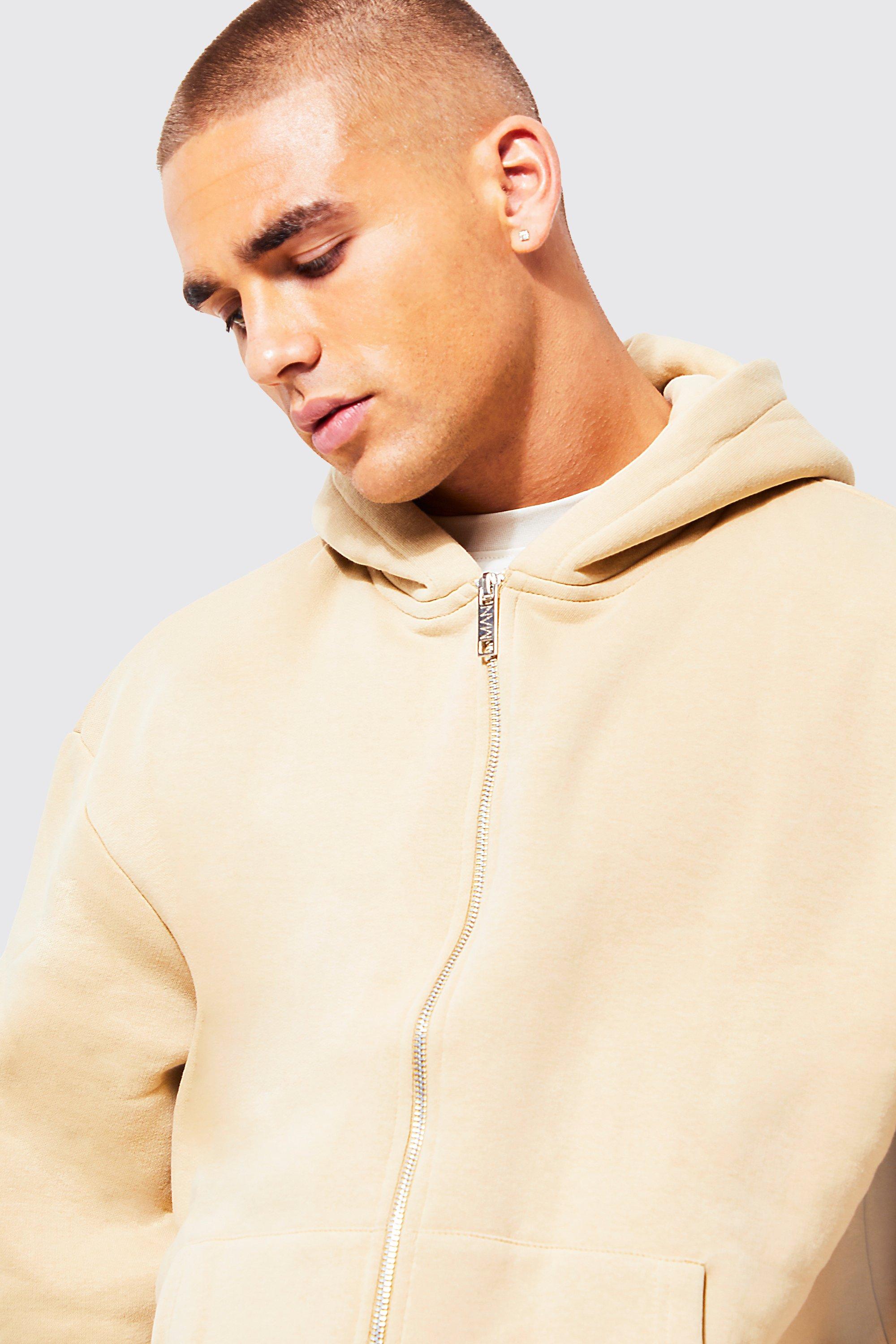 Oversized Fit Zip-through hoodie - Beige - Men