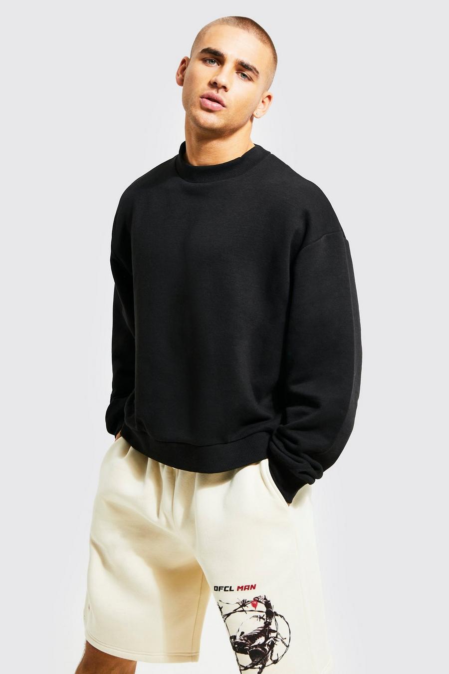 Black schwarz Boxy Fit Extended Neck Sweatshirt