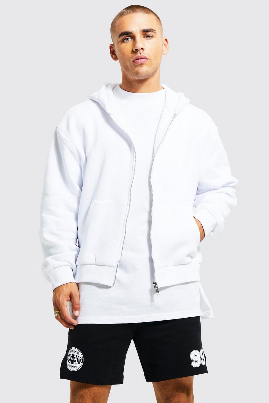 White Boxy Fit Zip Through Hoodie image number 1