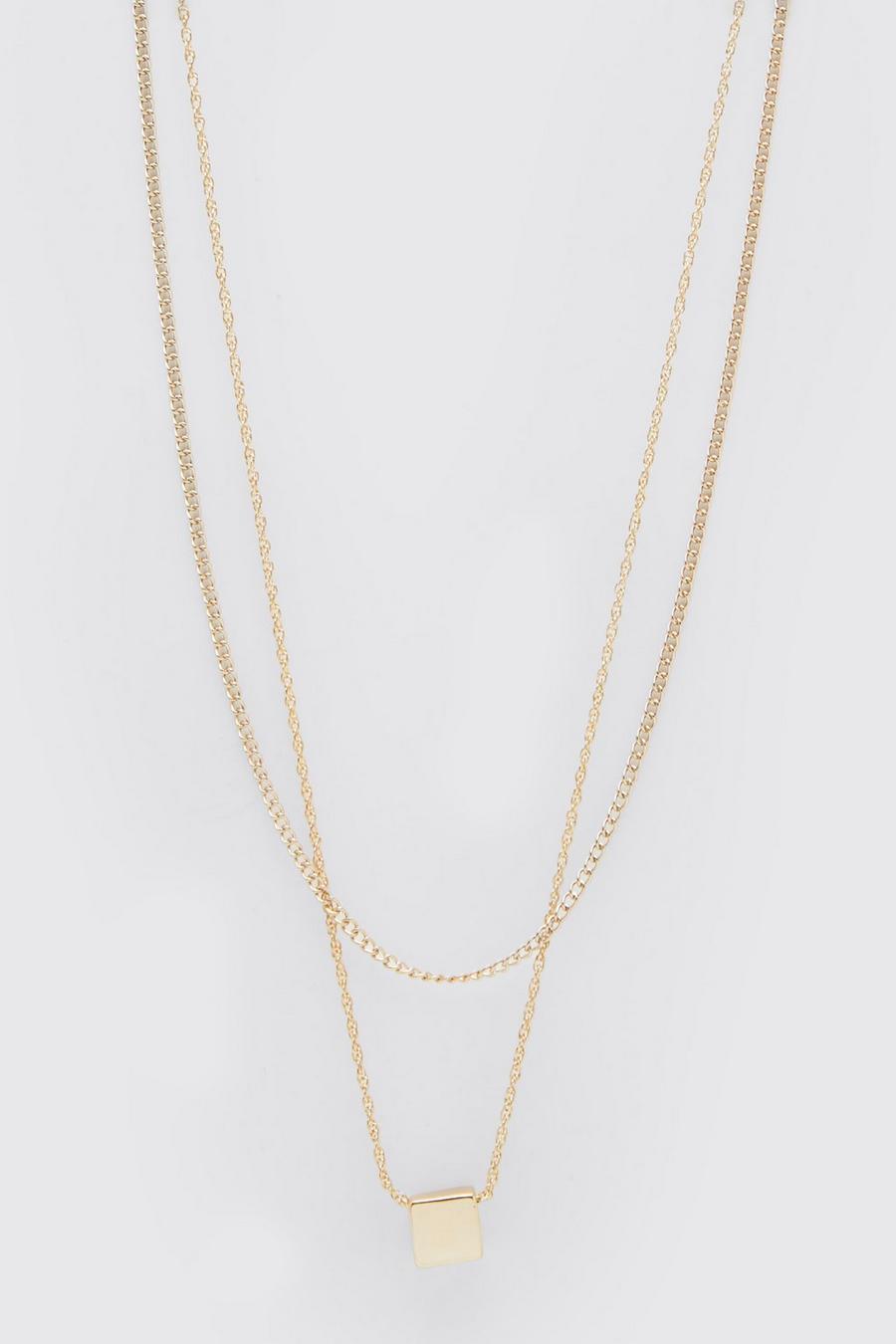 Gold metallic Double Layered Cube Necklace