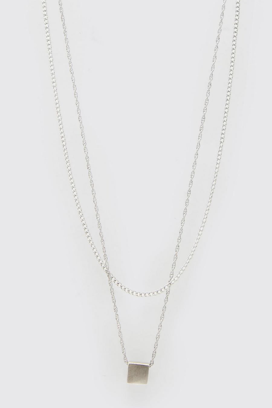 Silver argent Double Layered Cube Necklace
