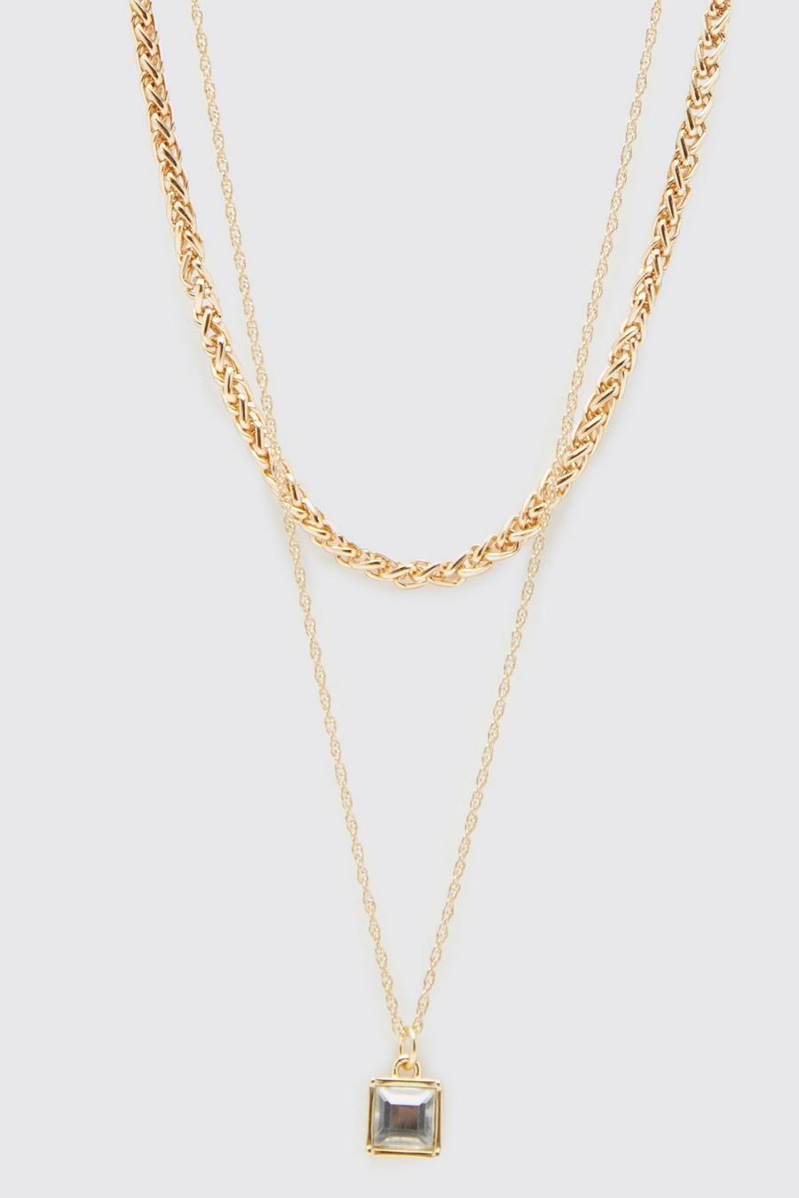 Gold metallic Double Layered Stone Necklace