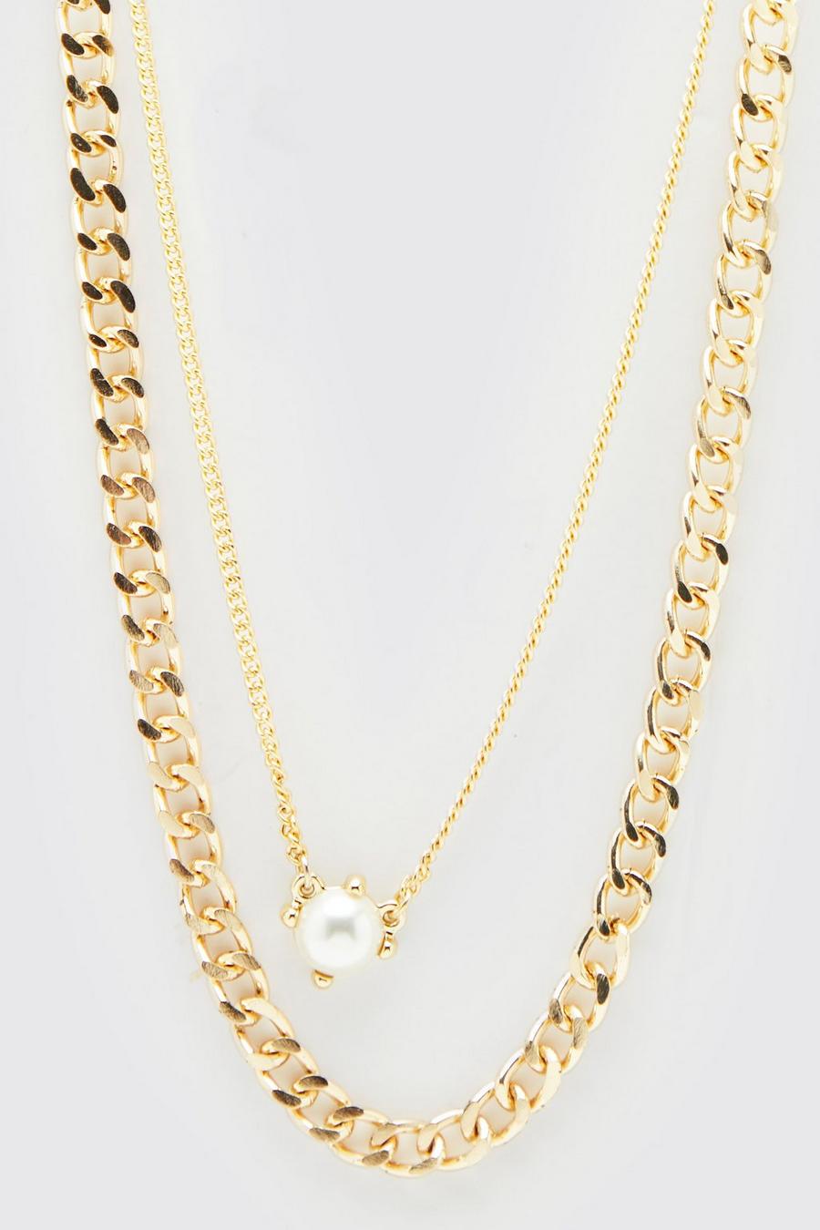 Gold Double Layered Pearl Necklace image number 1