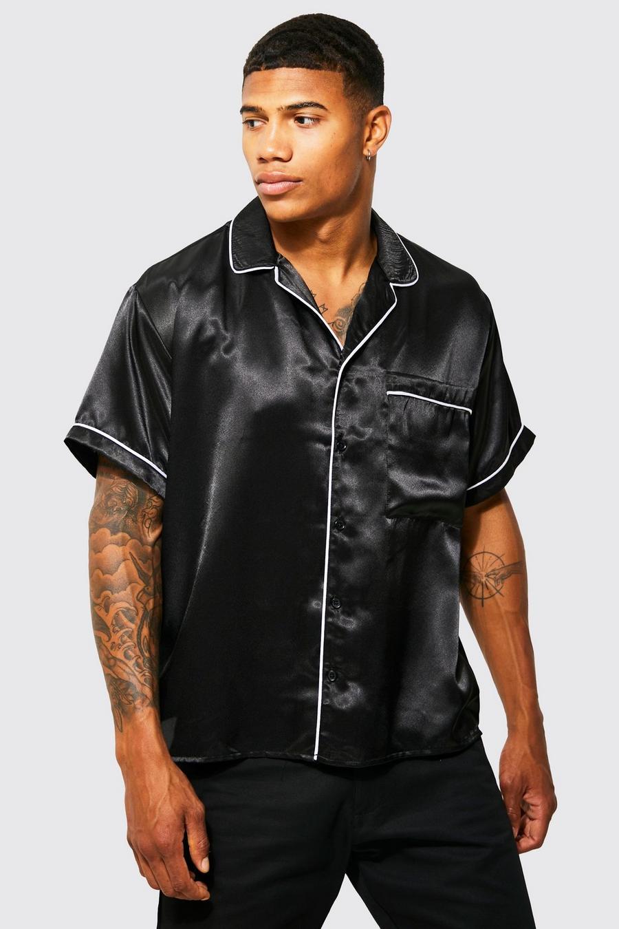 Black negro Satin Boxy Piping Shirt image number 1