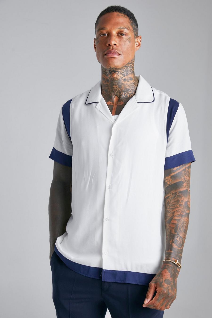White blanco Viscose Colourblock Regular Shirt image number 1