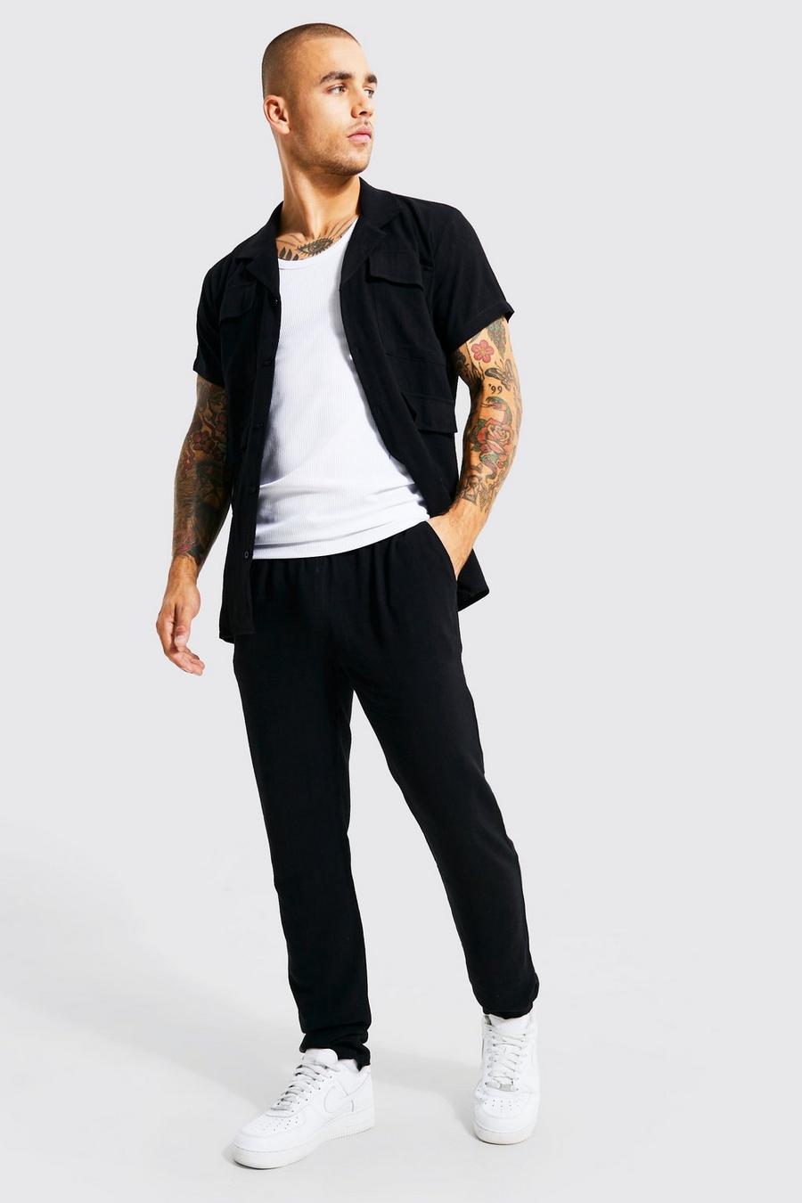 Black Linen Cargo Shirt And Trouser image number 1