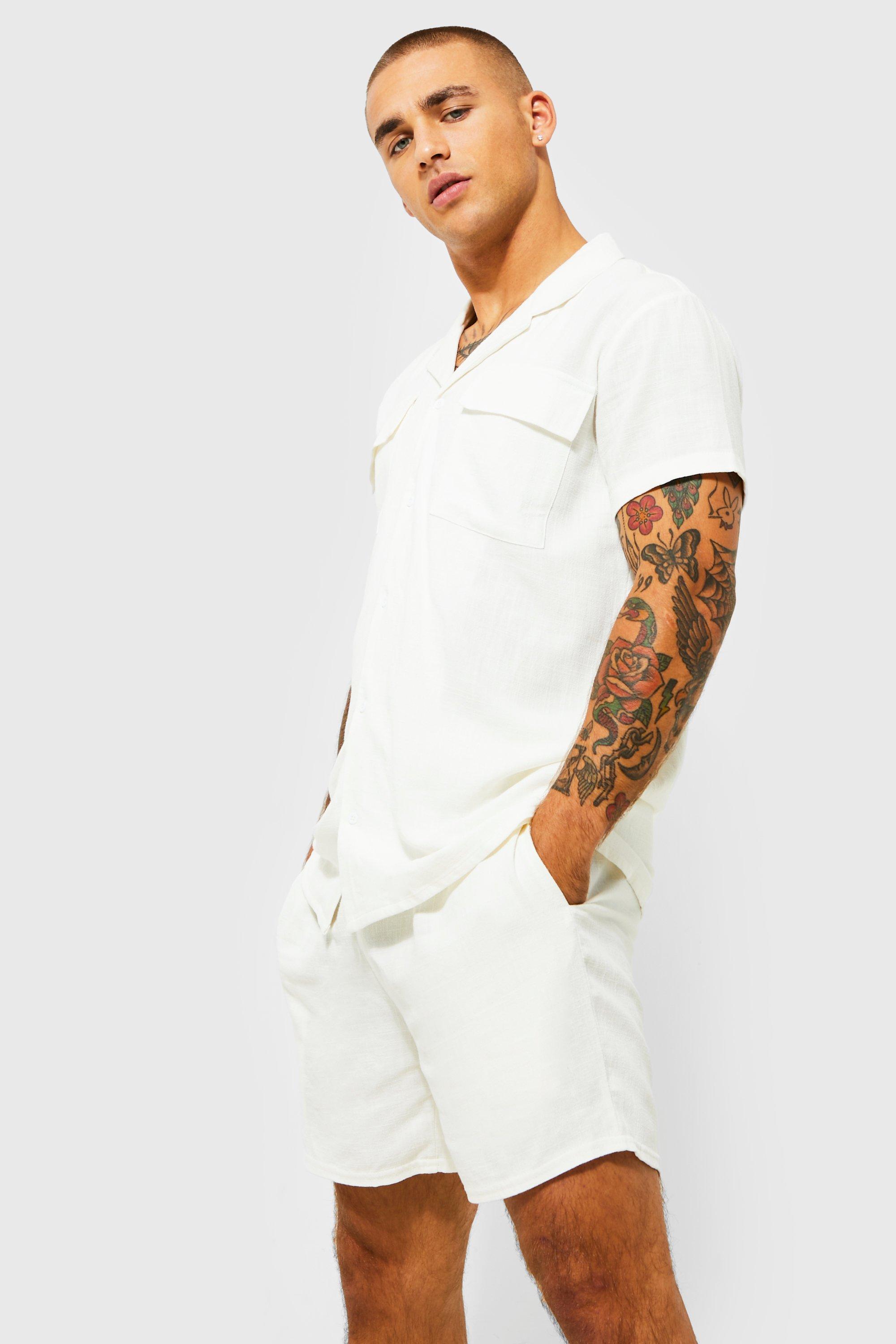 Mens white on sale linen short sets