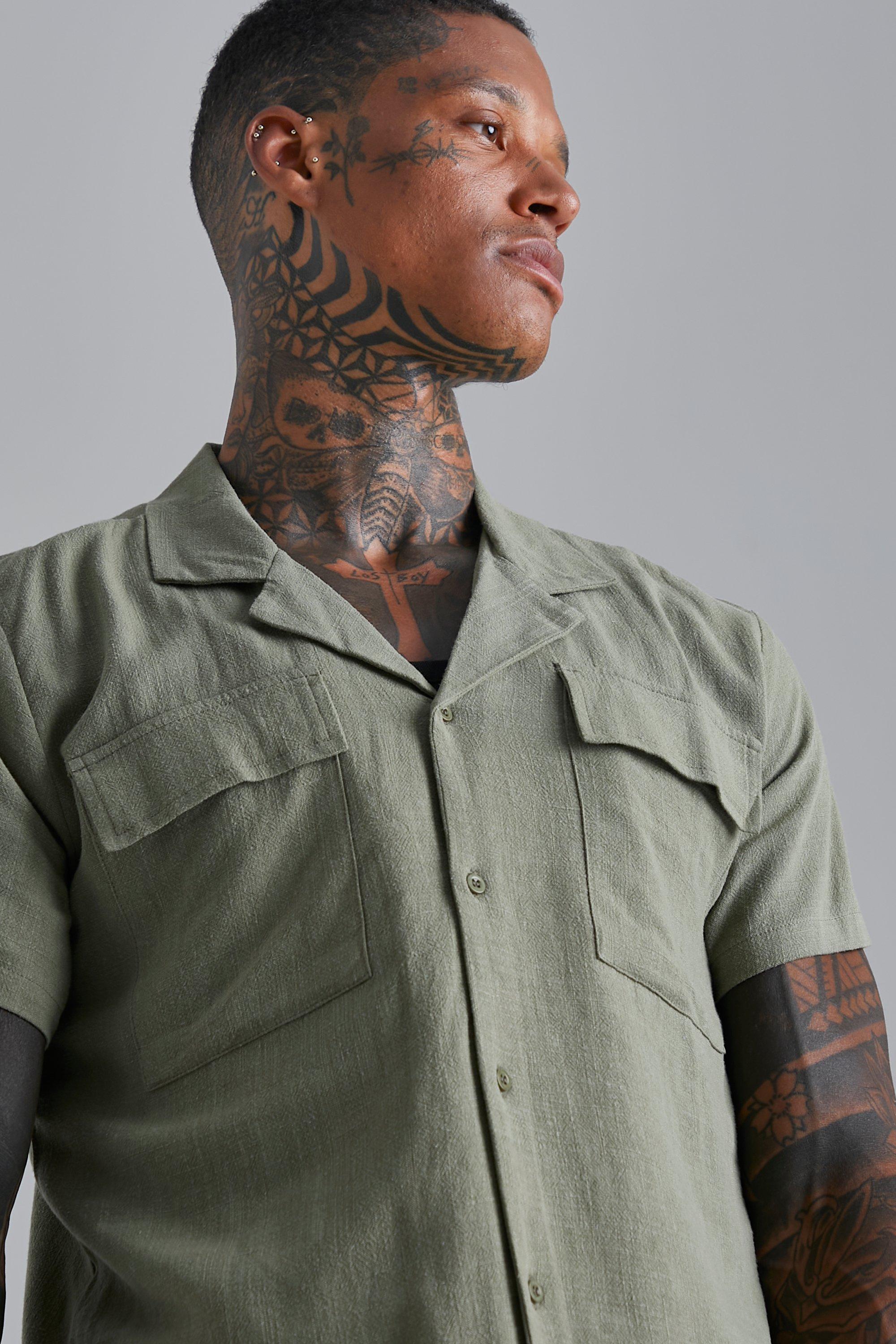 Short Sleeve Revere Linen Cargo Shirt