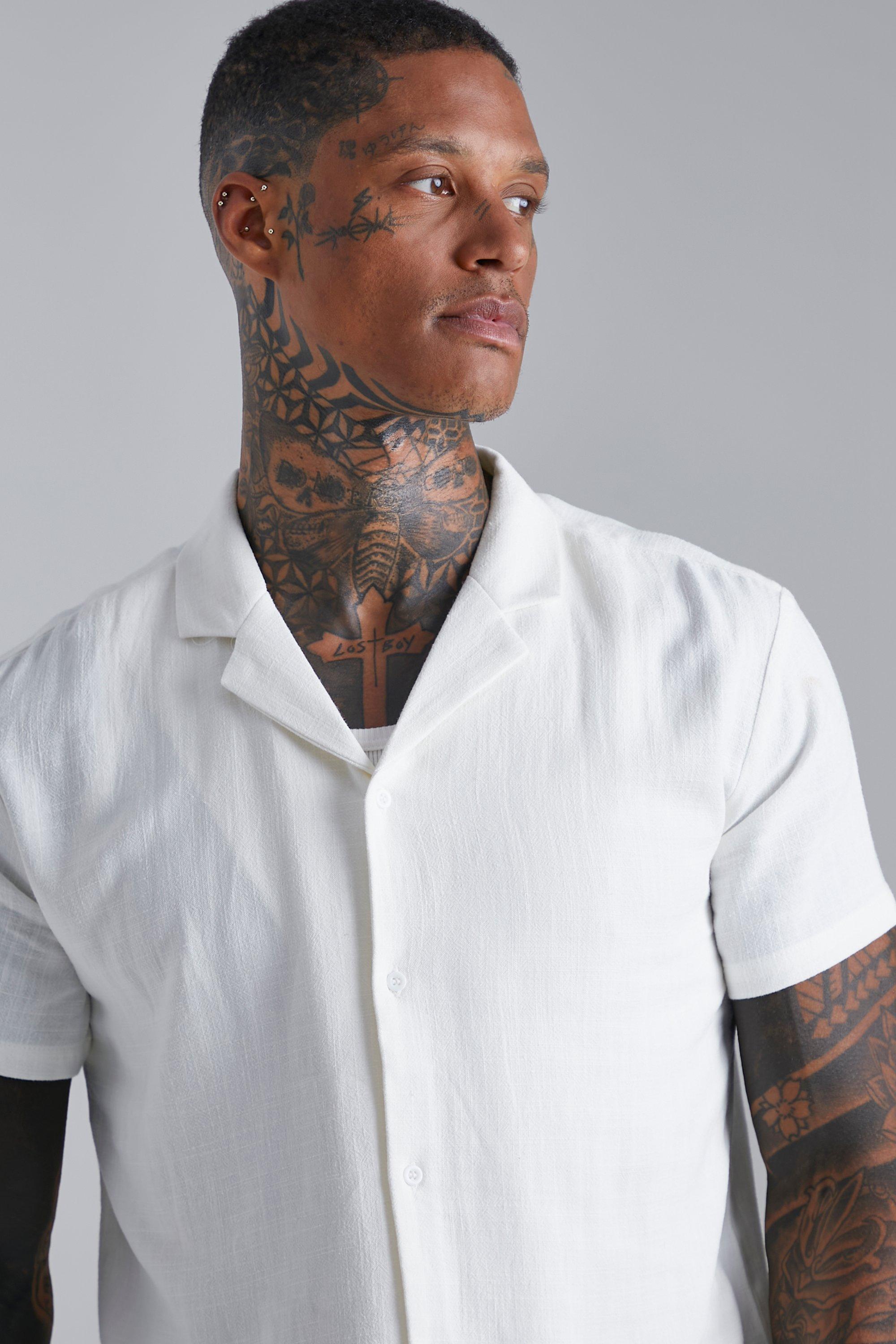 Mens white linen shirt short sleeve sales