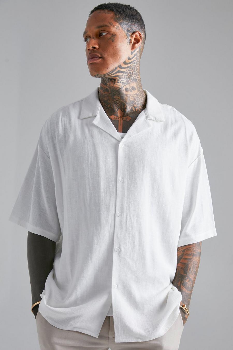 Boxy Oversize Short Sleeve Revere Linen Shirt