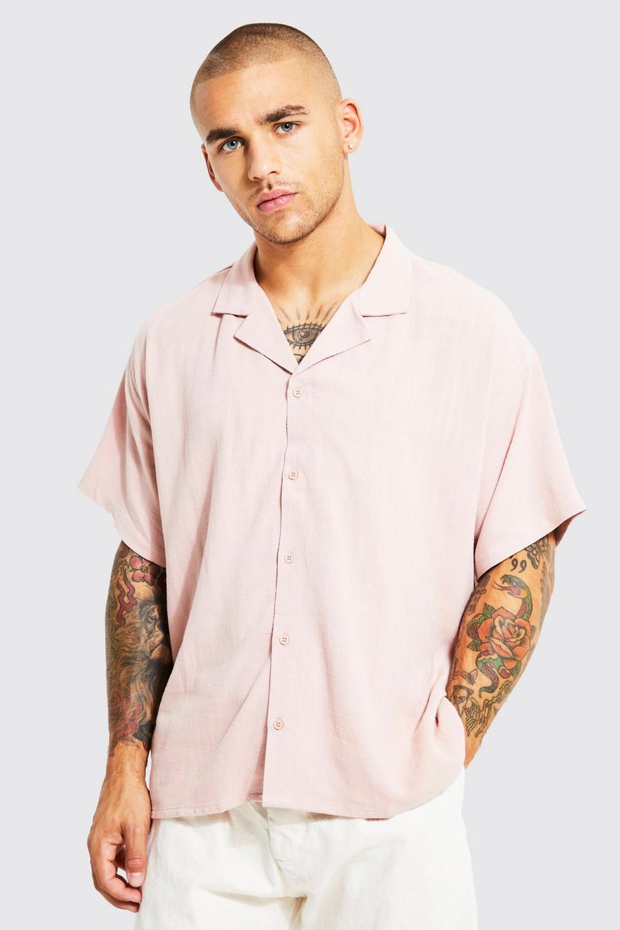 Rose Boxy Short Sleeve Revere Linen Shirt image number 1