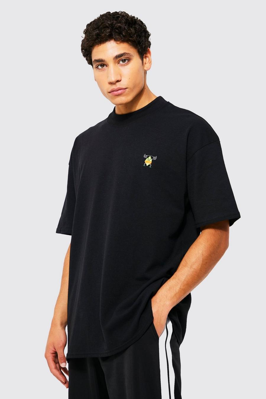 T-shirt oversize à col montant et imprimé citron, Black image number 1