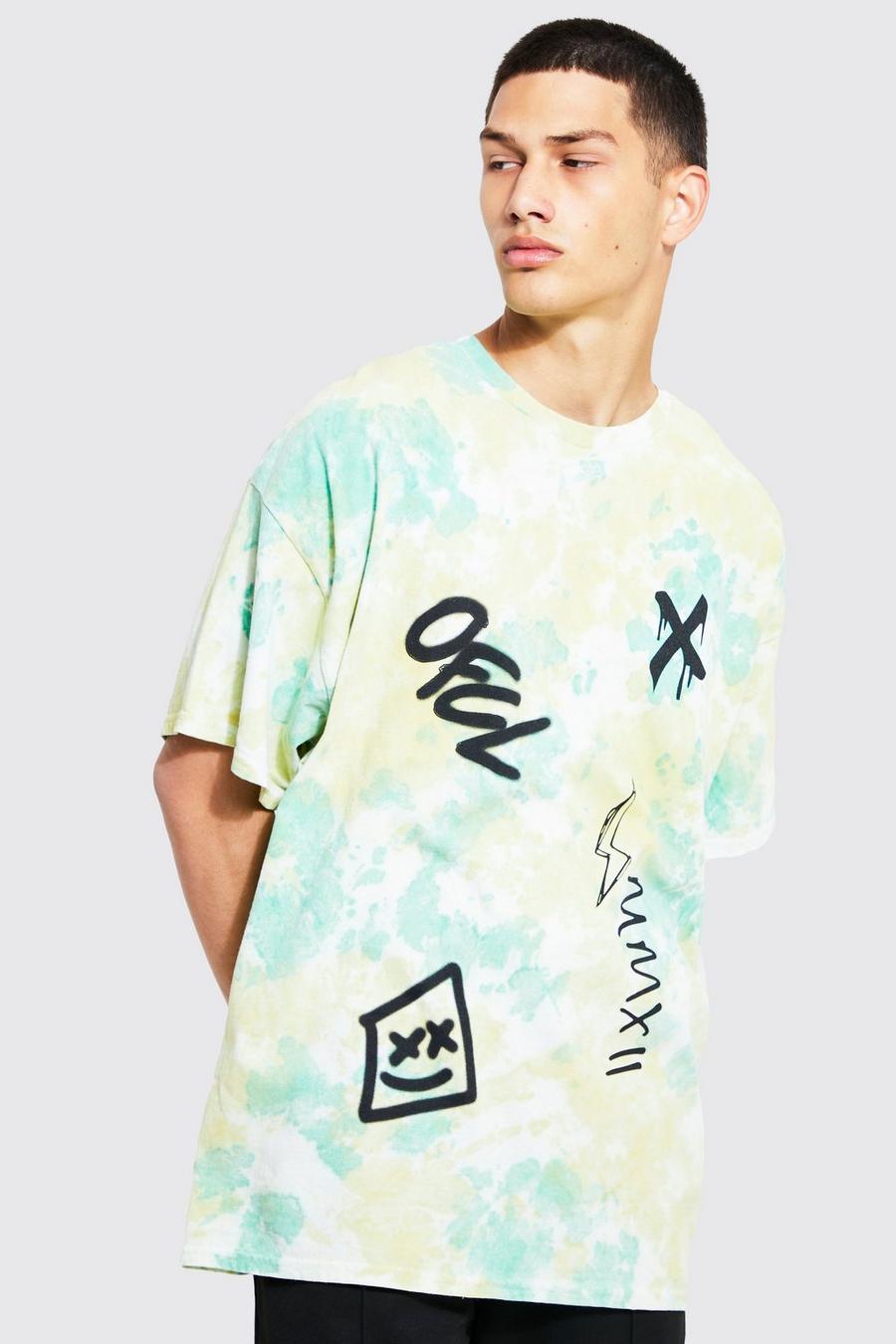 Green Oversized Ofcl Graffiti Tie Dye T-shirt image number 1