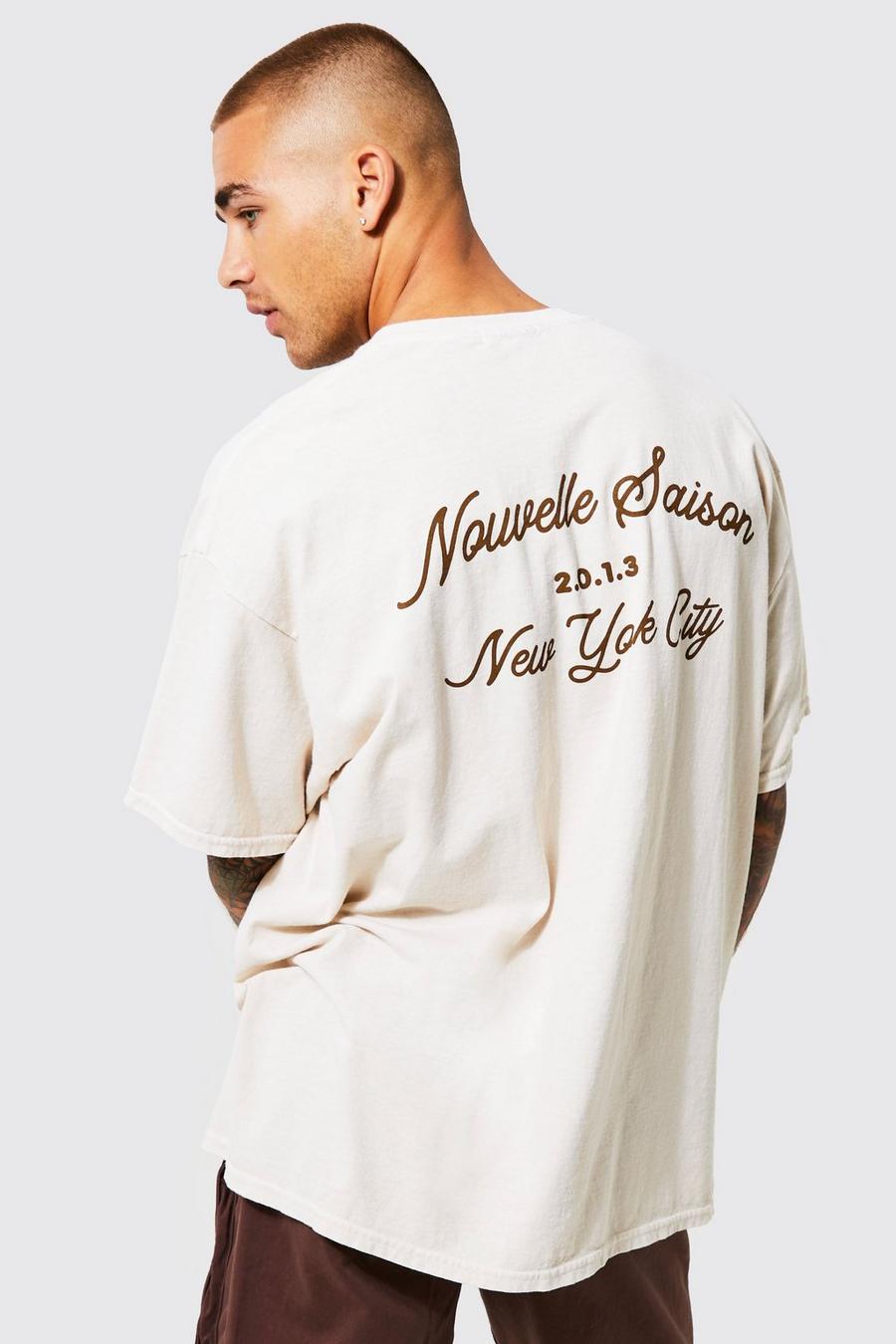 Sand beige Novelle Oversize t-shirt med tryck bak image number 1