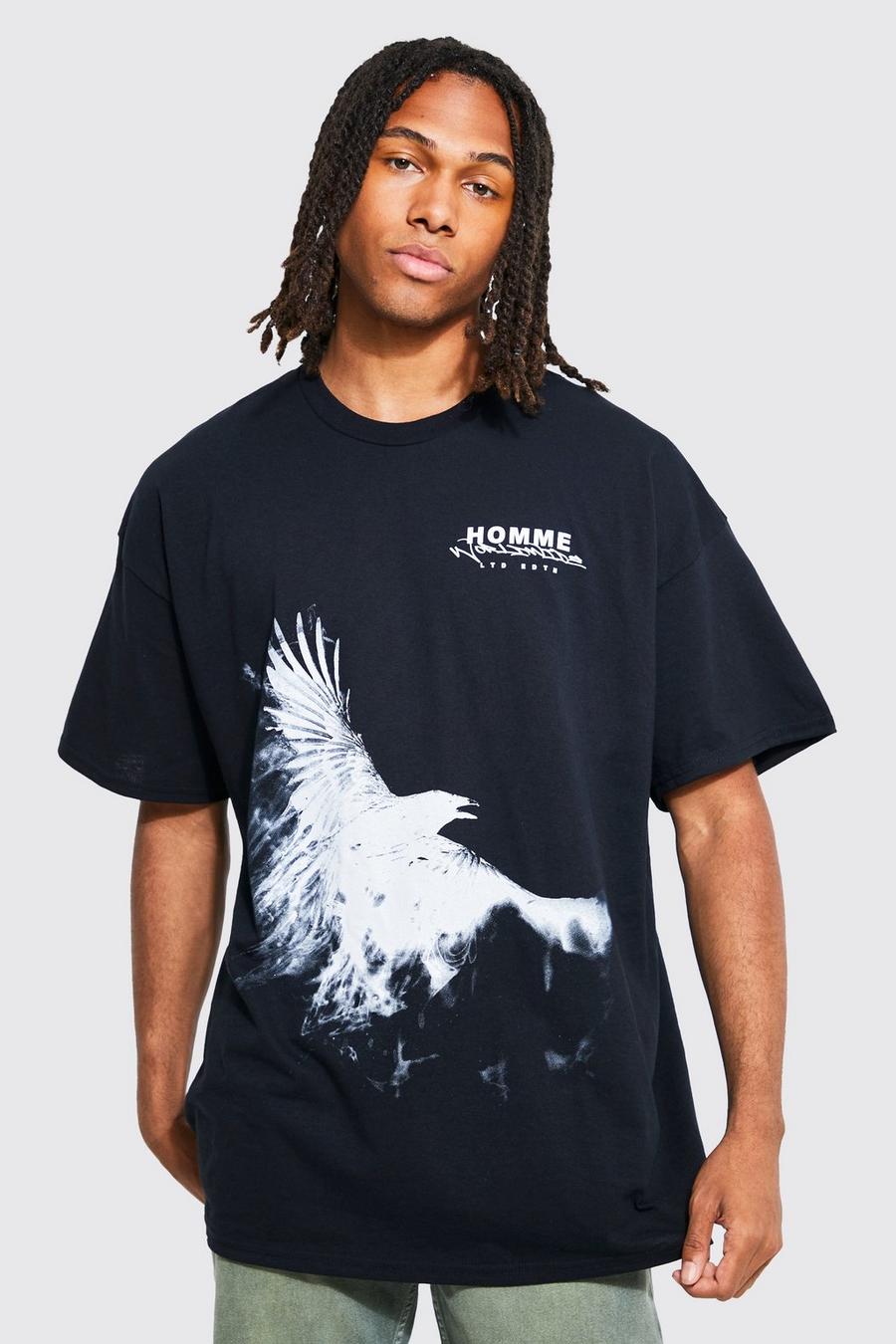 Black noir Oversized Dove Graphic T-shirt