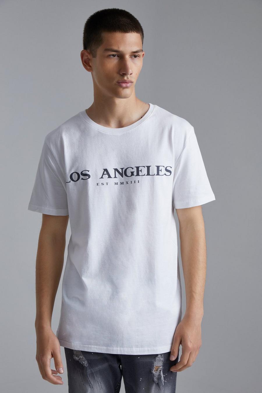 Camiseta con curva en el filo y estampado de Los Angeles, White bianco