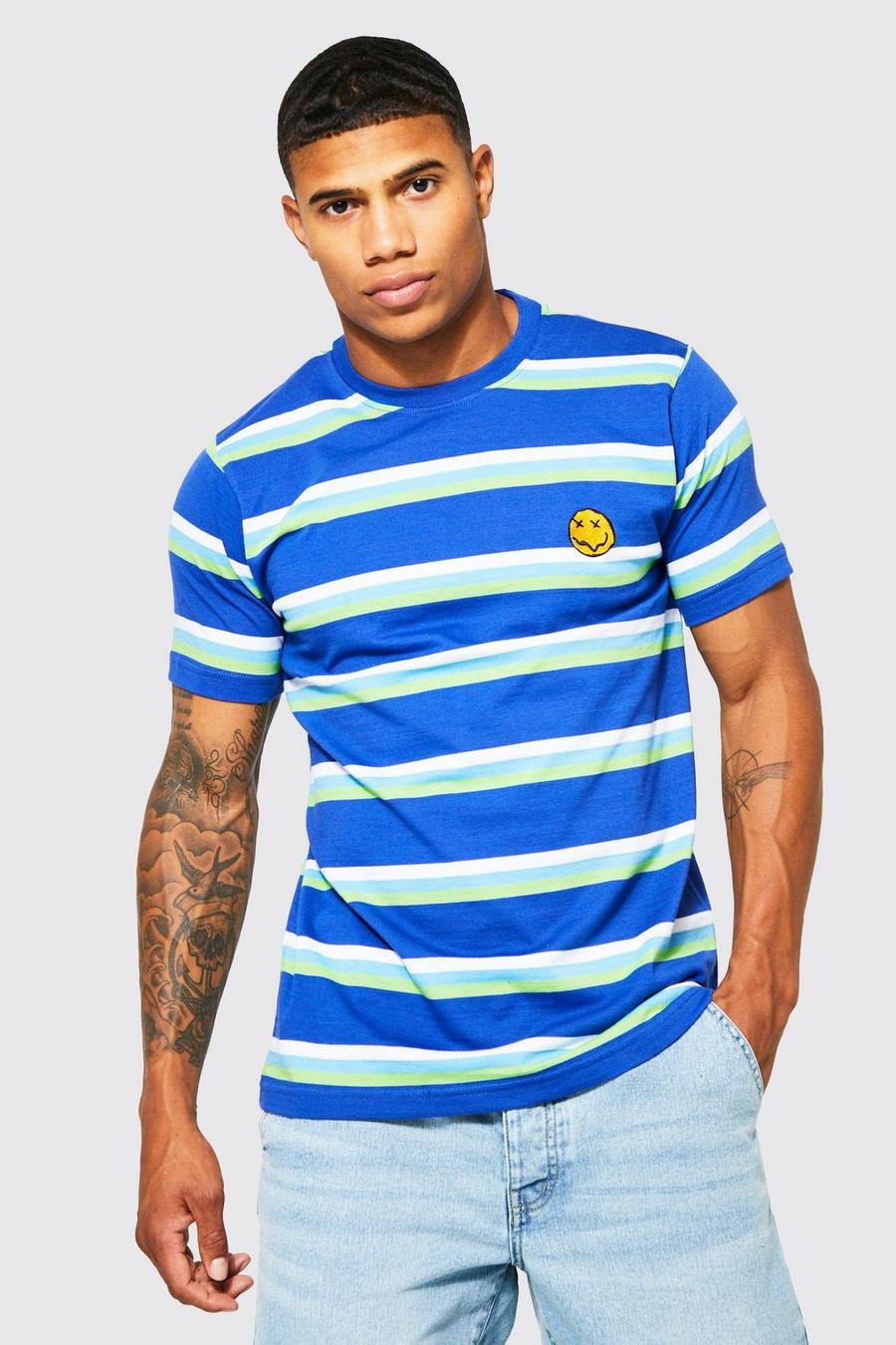 Navy Slim Fit Embroidered Stripe T-shirt