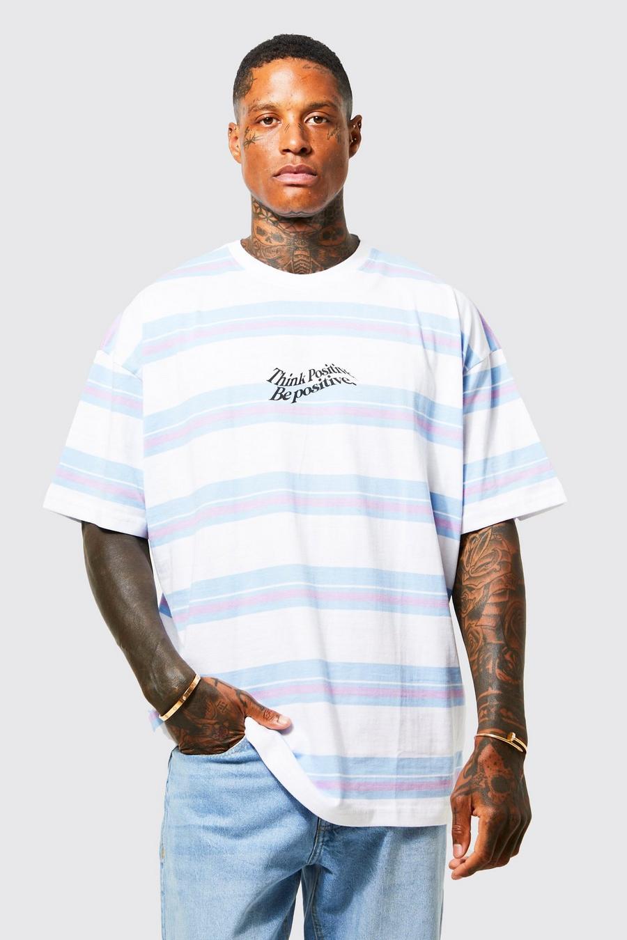 Pale blue Oversized Positive Stripe T-shirt image number 1
