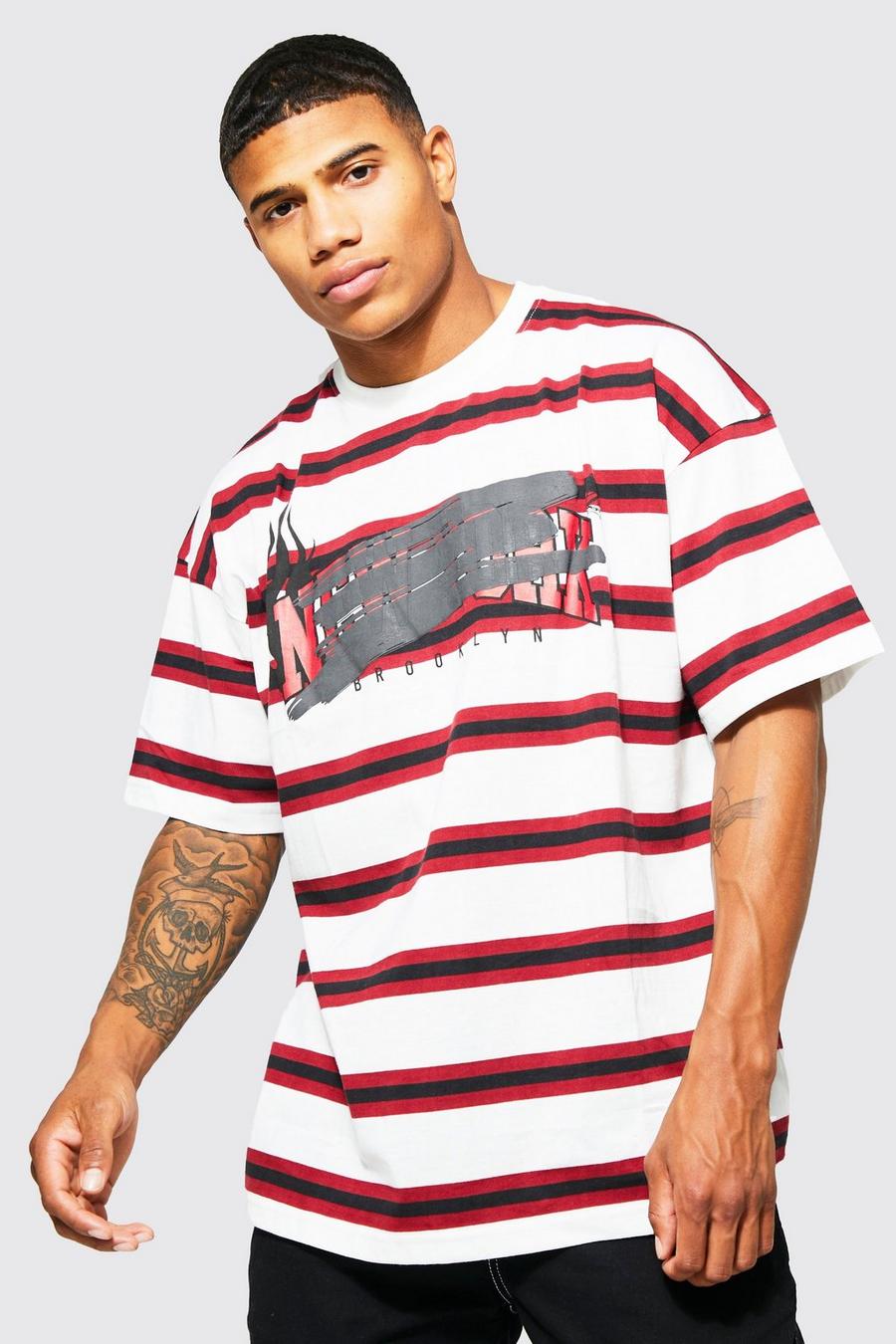 Ecru Oversized New York Graphic Stripe T-shirt image number 1
