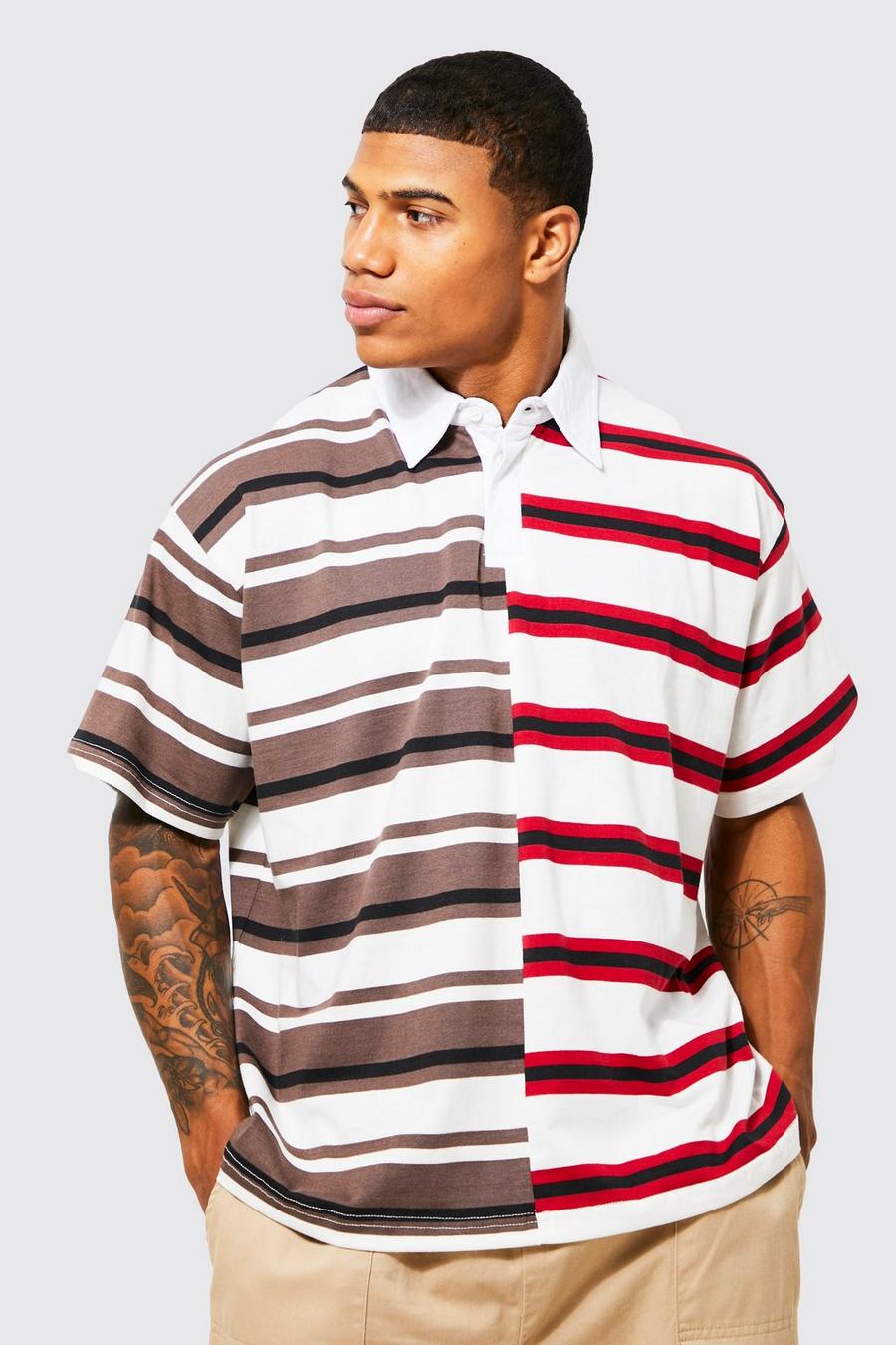 Boohoo Women Clothing T-shirts Polo Shirts Mens Oversized Spliced Stripe Polo S 