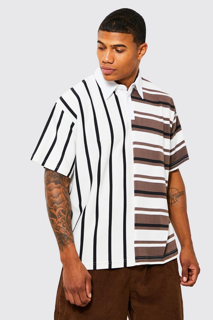 Brown Oversized Spliced Stripe Polo image number 1