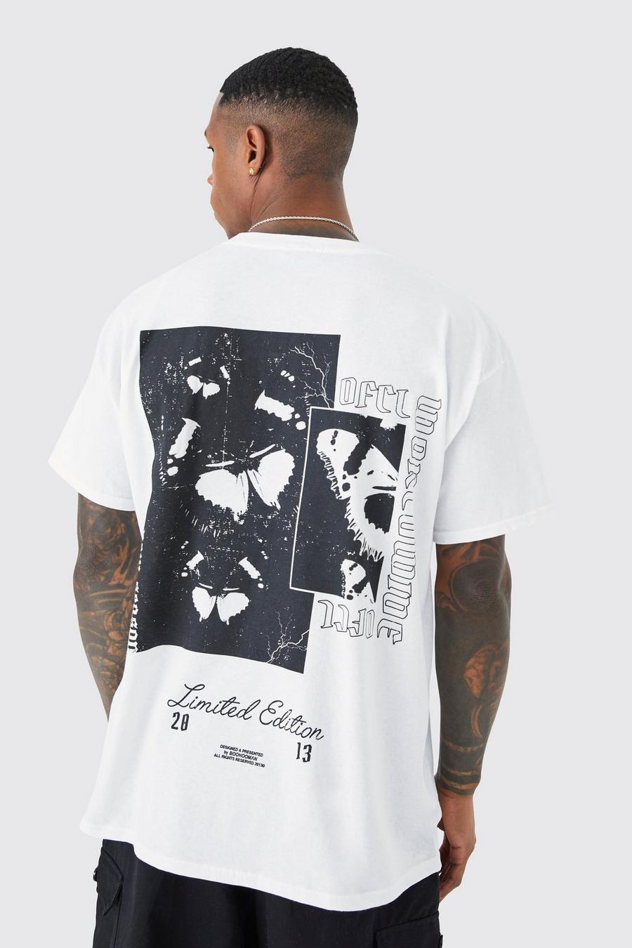 White Oversized Butterfly Back Graphic T-Shirt image number 1
