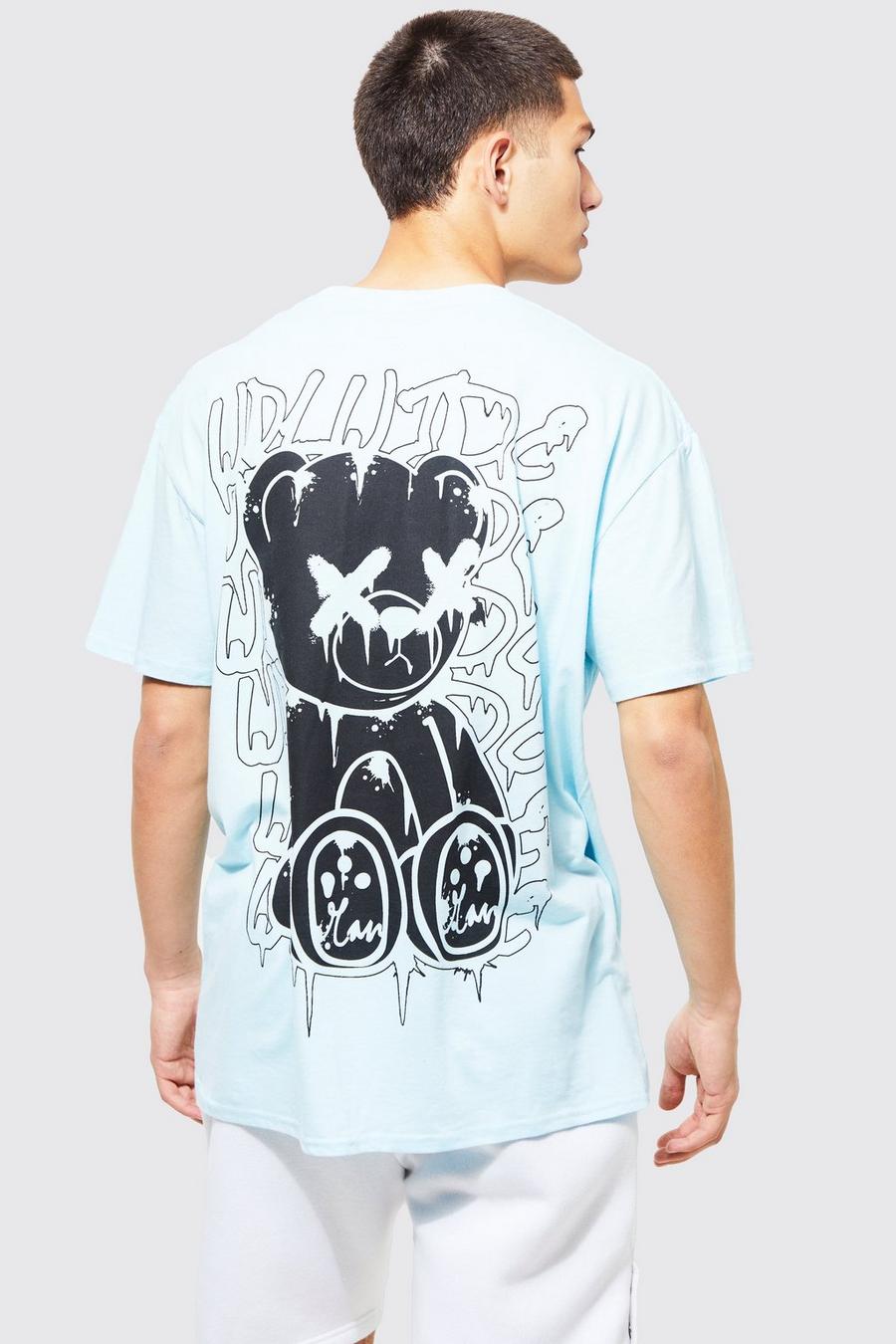 T-shirt oversize sovratinta con grafica Teddy sul retro, Light blue image number 1