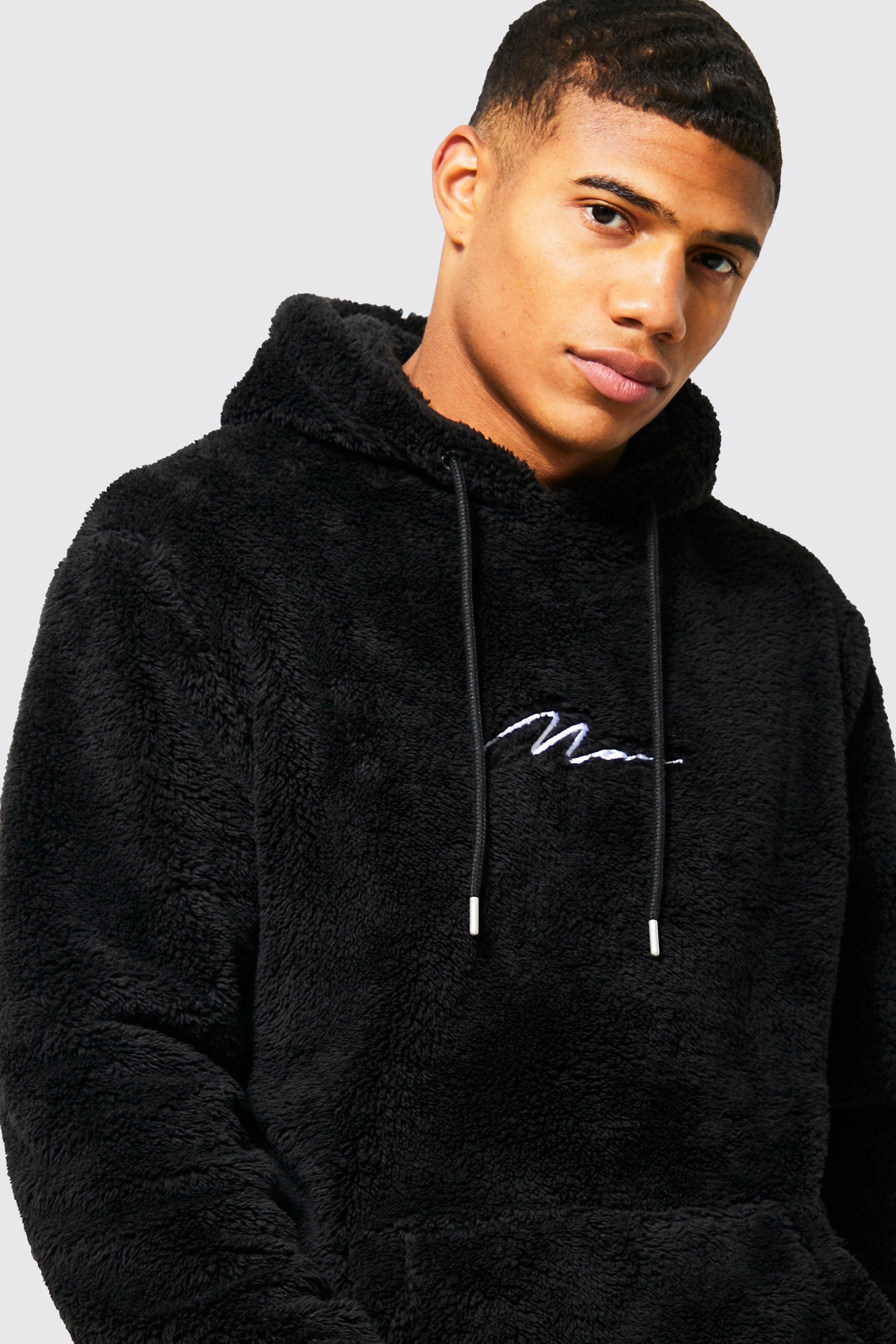 boohoo Mens Oversized Man Signature Over The Head Hoodie - Black