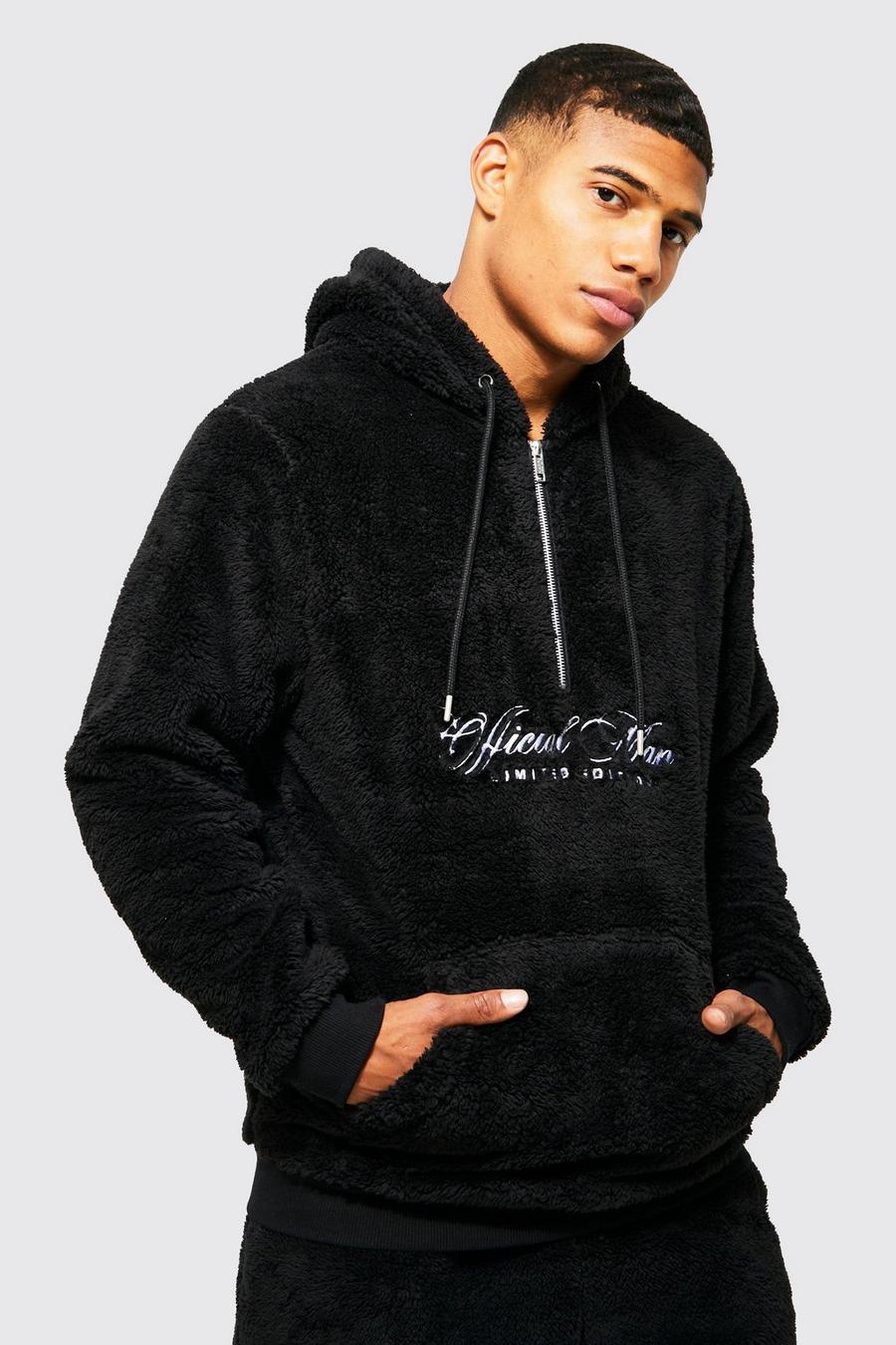 Black Official Man Embroidered Borg 1/2 Zip Hoodie image number 1