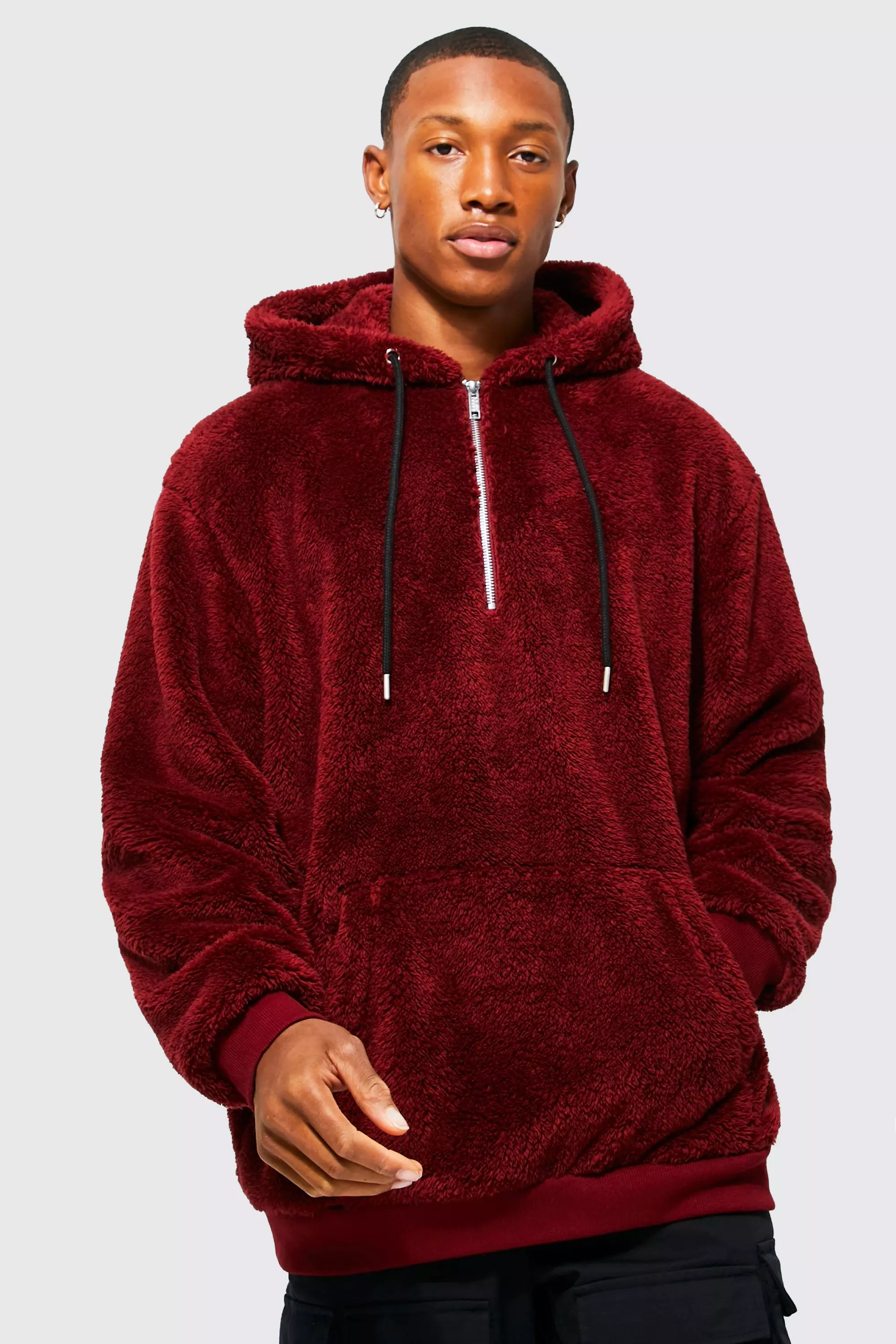 Burgundy velour cheap hoodie mens