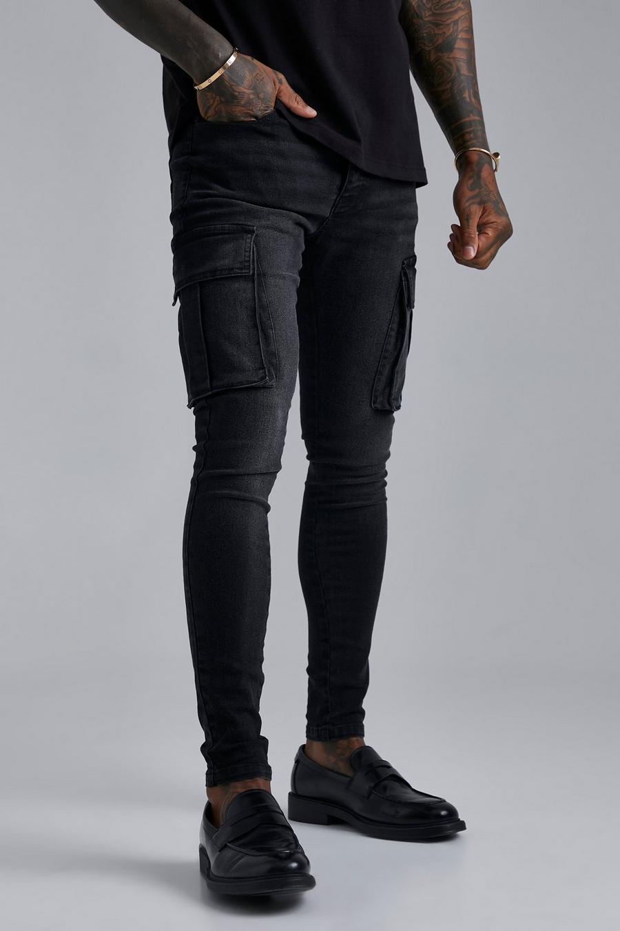 Washed black Super Skinny Cargo Jeans image number 1