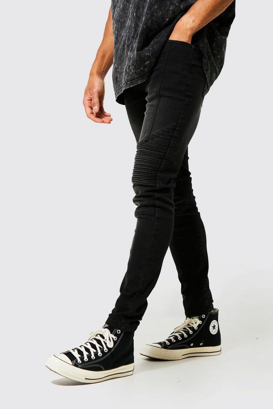 Washed black Skinny Stretch Biker Jeans image number 1