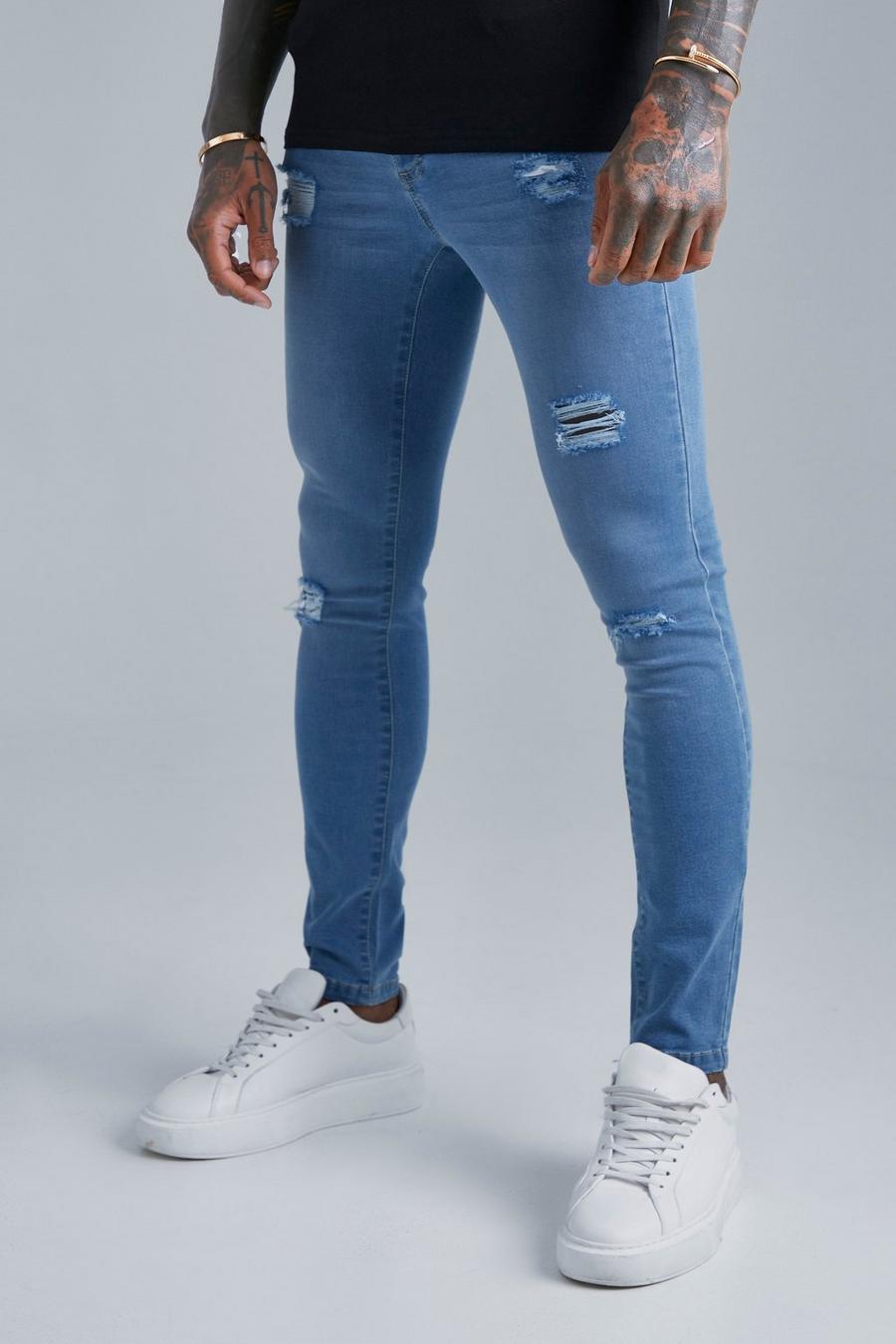 Light blue Super Skinny Multi Rip Jeans