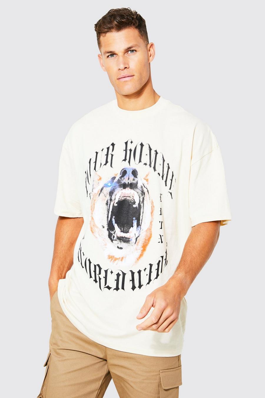 Camiseta Tall con estampado gráfico de rottweiler, Sand image number 1