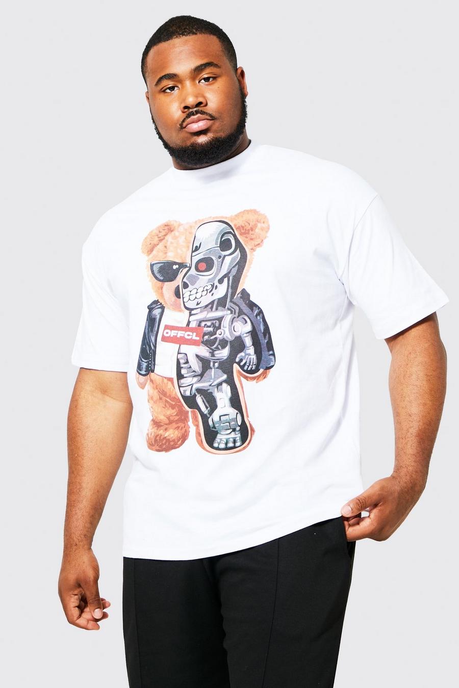 White Tall Spliced Teddy Graphic T-shirt
